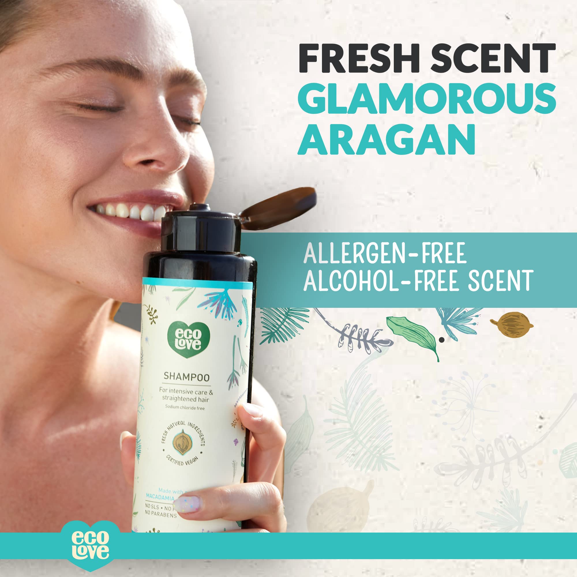 ecoLove - Natural Shampoo for All Hair Types | SLS-Free, Vegan & Cruelty-Free | Moroccan Oil Extract | 17.6 oz