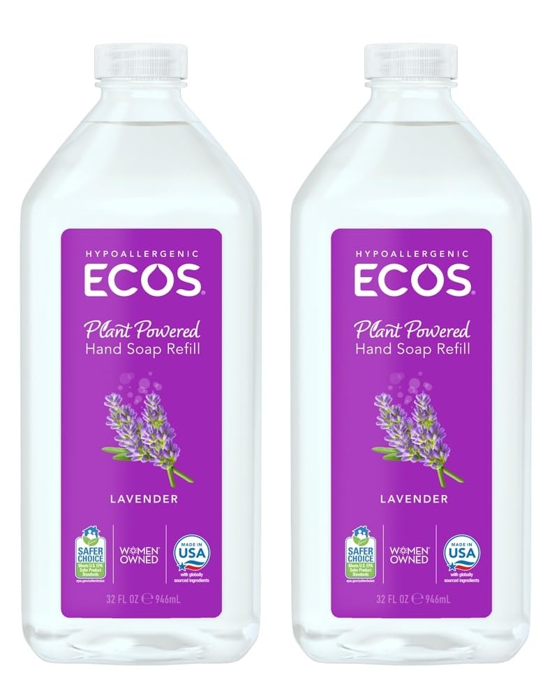 ECOS Lavender Hand Soap Refill (2 Pack, 32 oz Each) – Plant-Based, Gentle & Hydrating