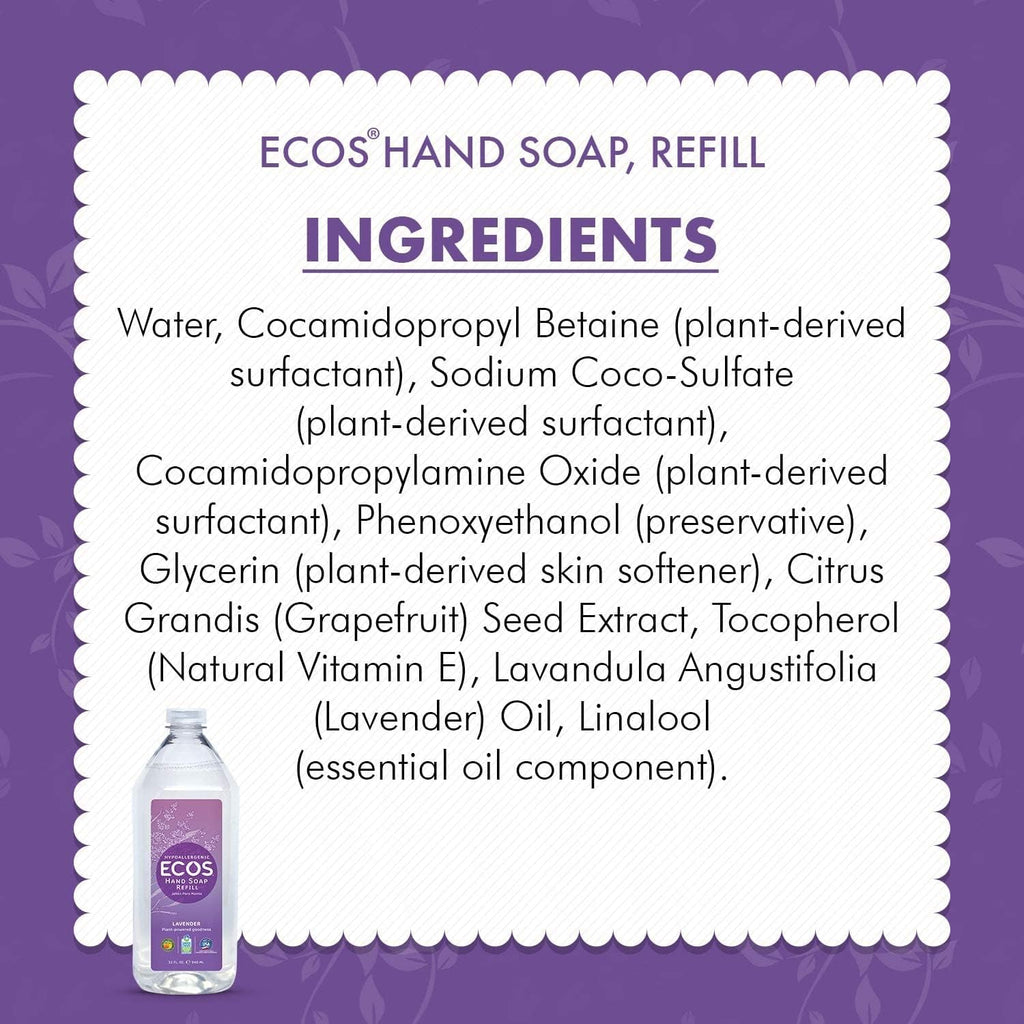 ECOS Lavender Hand Soap Refill (2 Pack, 32 oz Each) – Plant-Based, Gentle & Hydrating