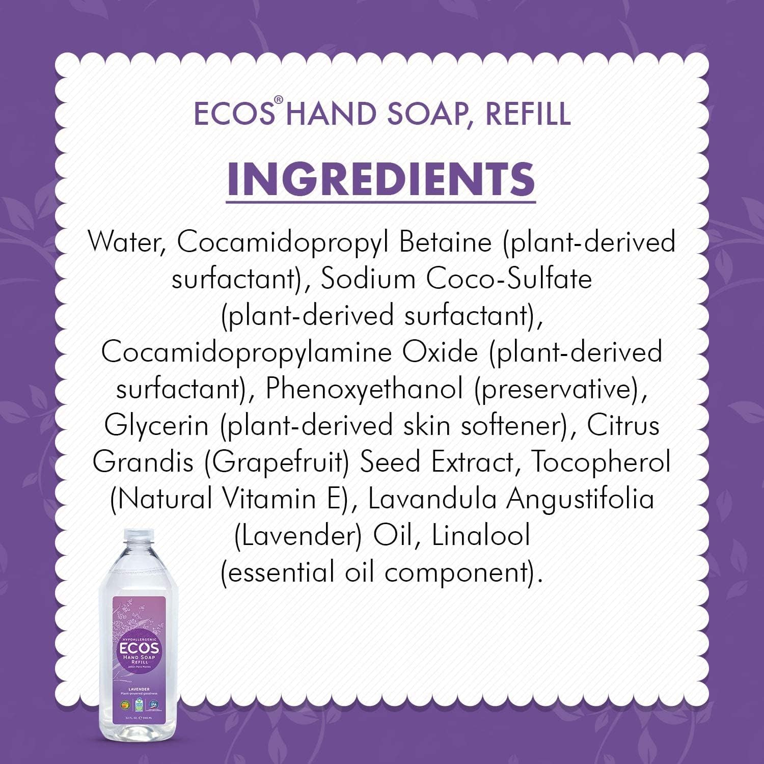 ECOS Lavender Hand Soap Refill (2 Pack, 32 oz Each) – Plant-Based, Gentle & Hydrating