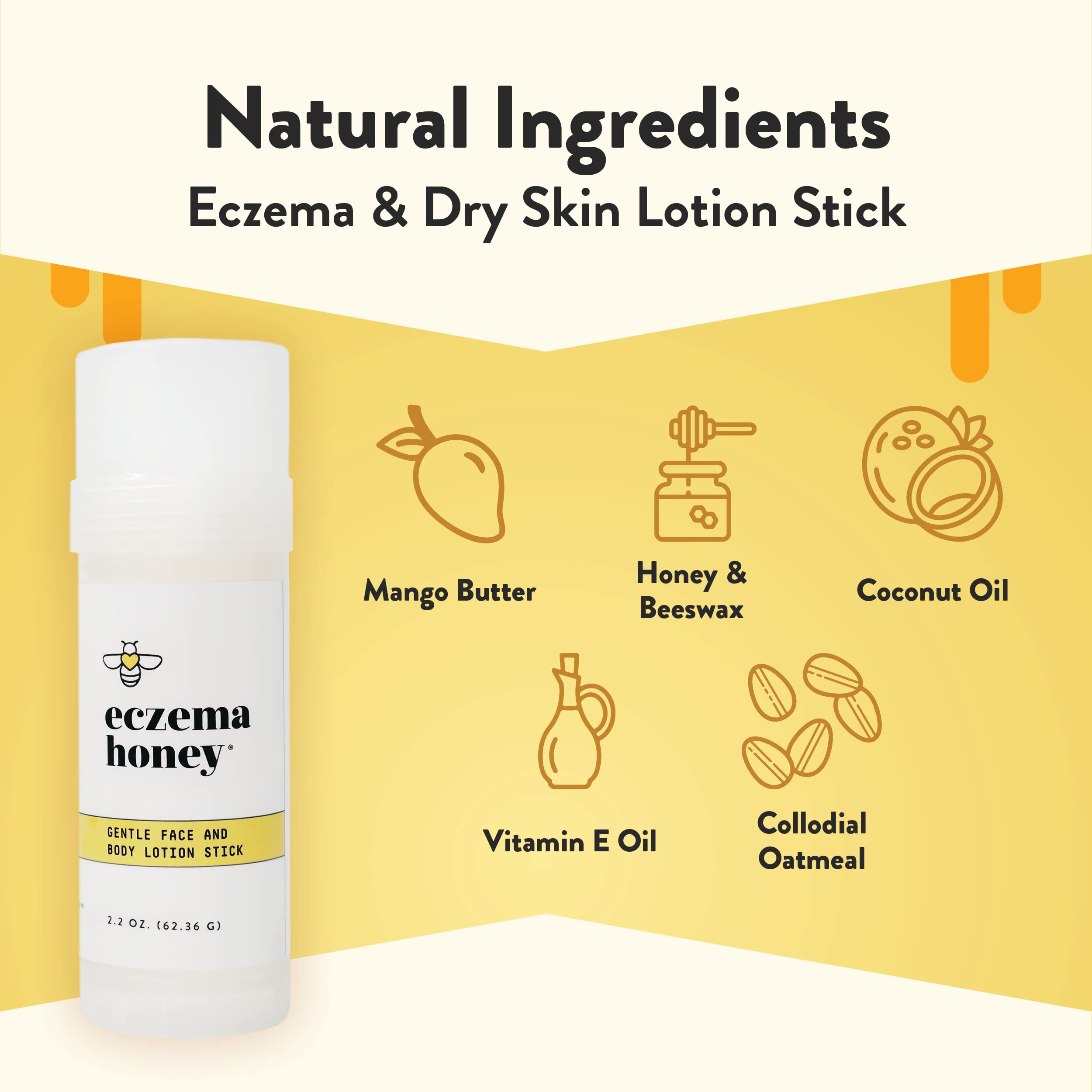 ECZEMA HONEY Gentle Face & Body Lotion Stick – Moisturizing Colloidal Oatmeal for Extremely Dry Skin