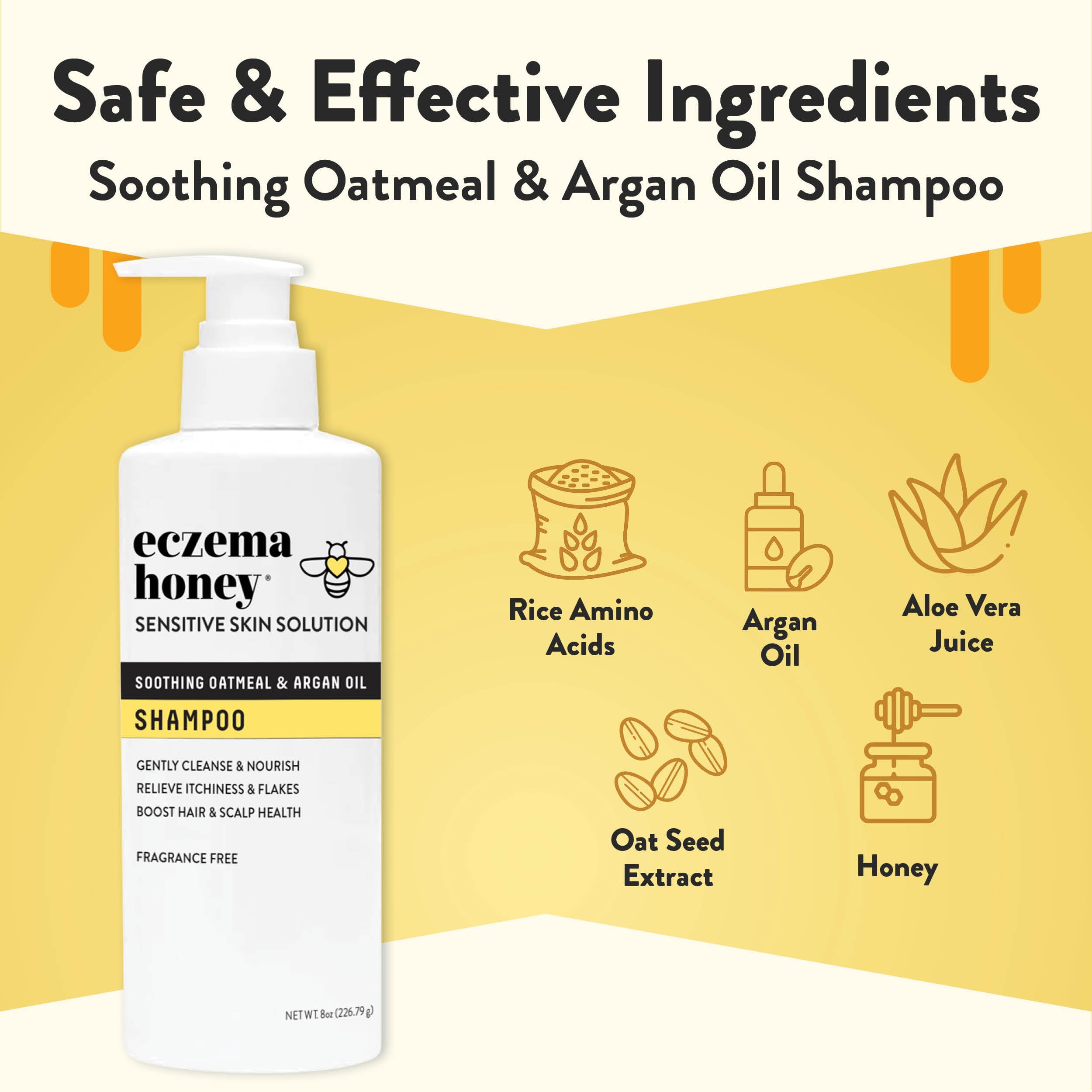 ECZEMA HONEY Nourishing Shampoo – Calming Scalp Care for Eczema, Psoriasis & Flaking | Daily Dandruff Shampoo (8 oz)