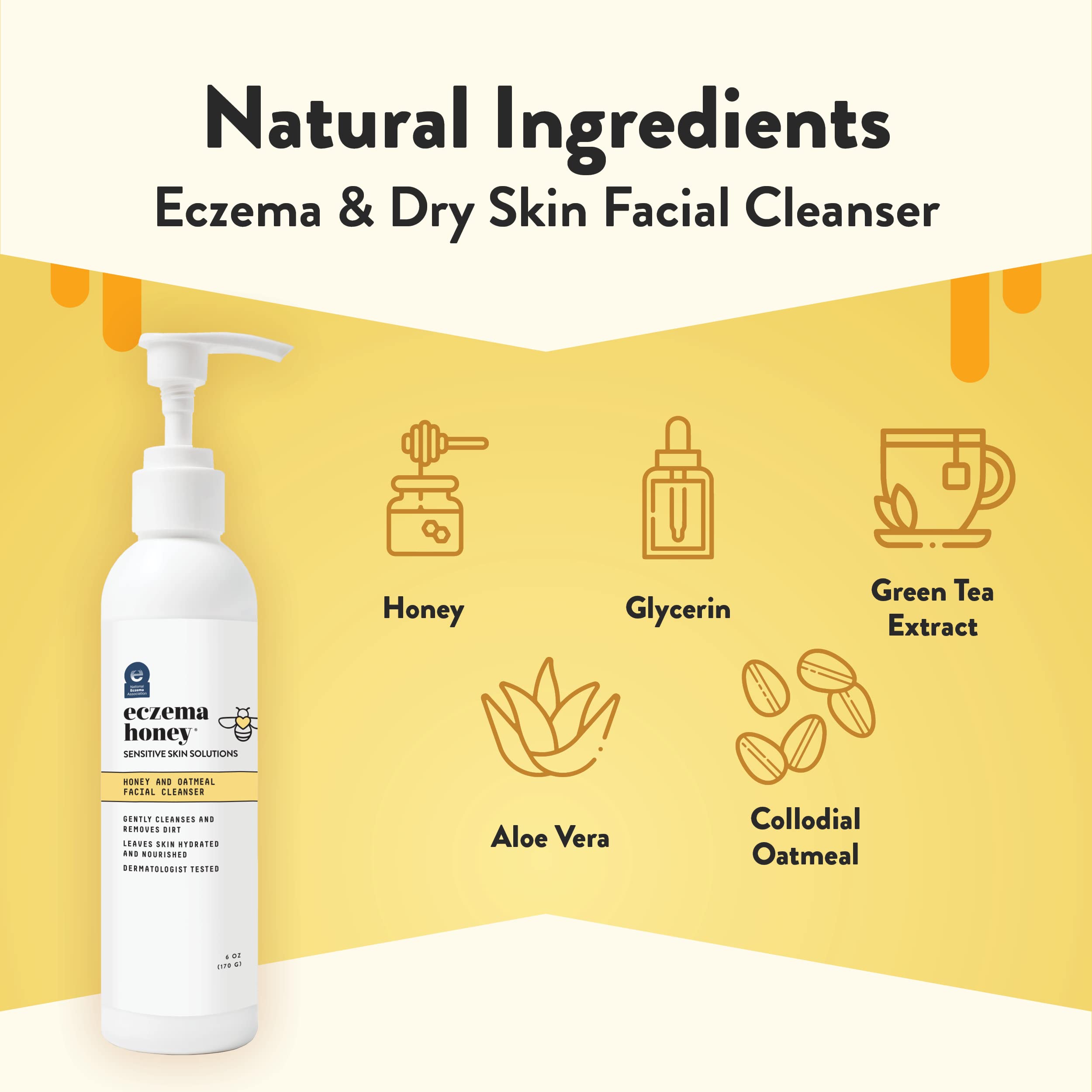 ECZEMA HONEY Oatmeal Facial Cleanser – Gentle Daily Face Wash for Dry, Itchy & Sensitive Skin | 6 oz
