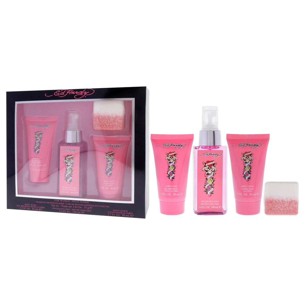 ED HARDY 4-Piece Gift Set for Women — Body Mist, Lotion, Wash & Shower Steamer