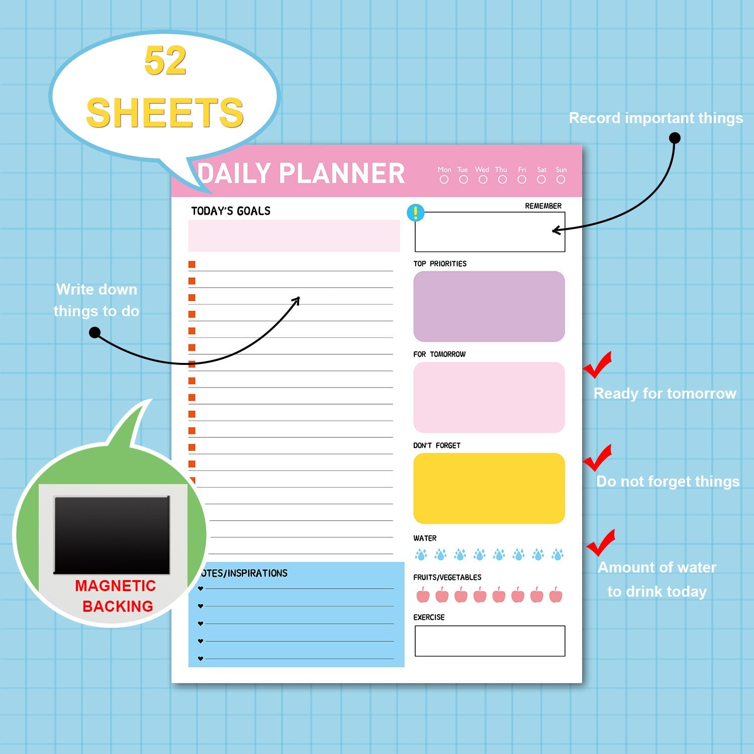 Daily, Weekly, Monthly Tear-Off Simple & Disciplined Planner For Time Management And Notes