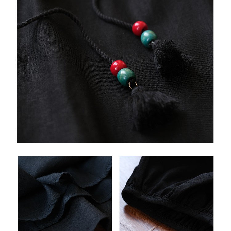 Black Retro Square Neck Dress For Women