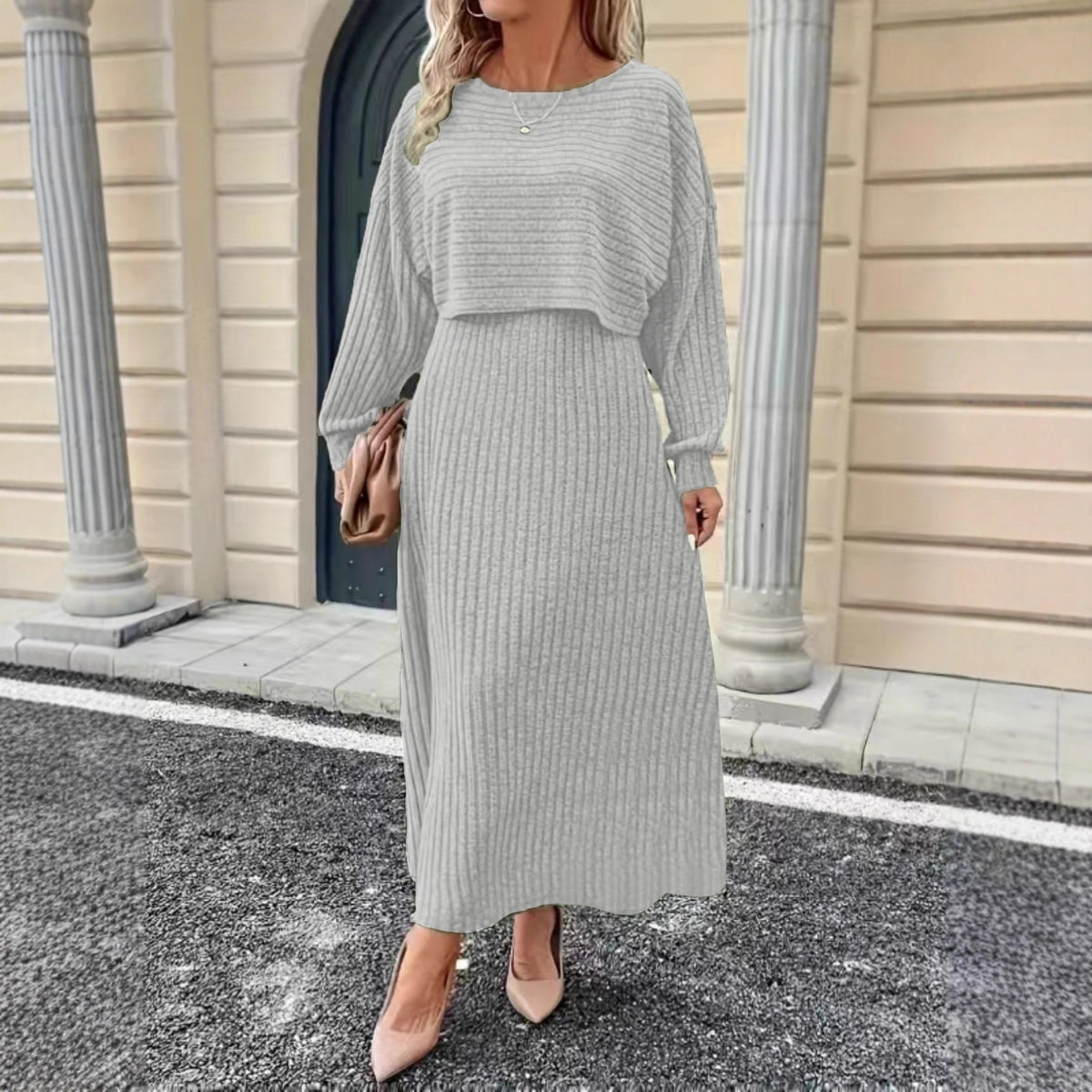 Womens Long-sleeve Top And Dress Set