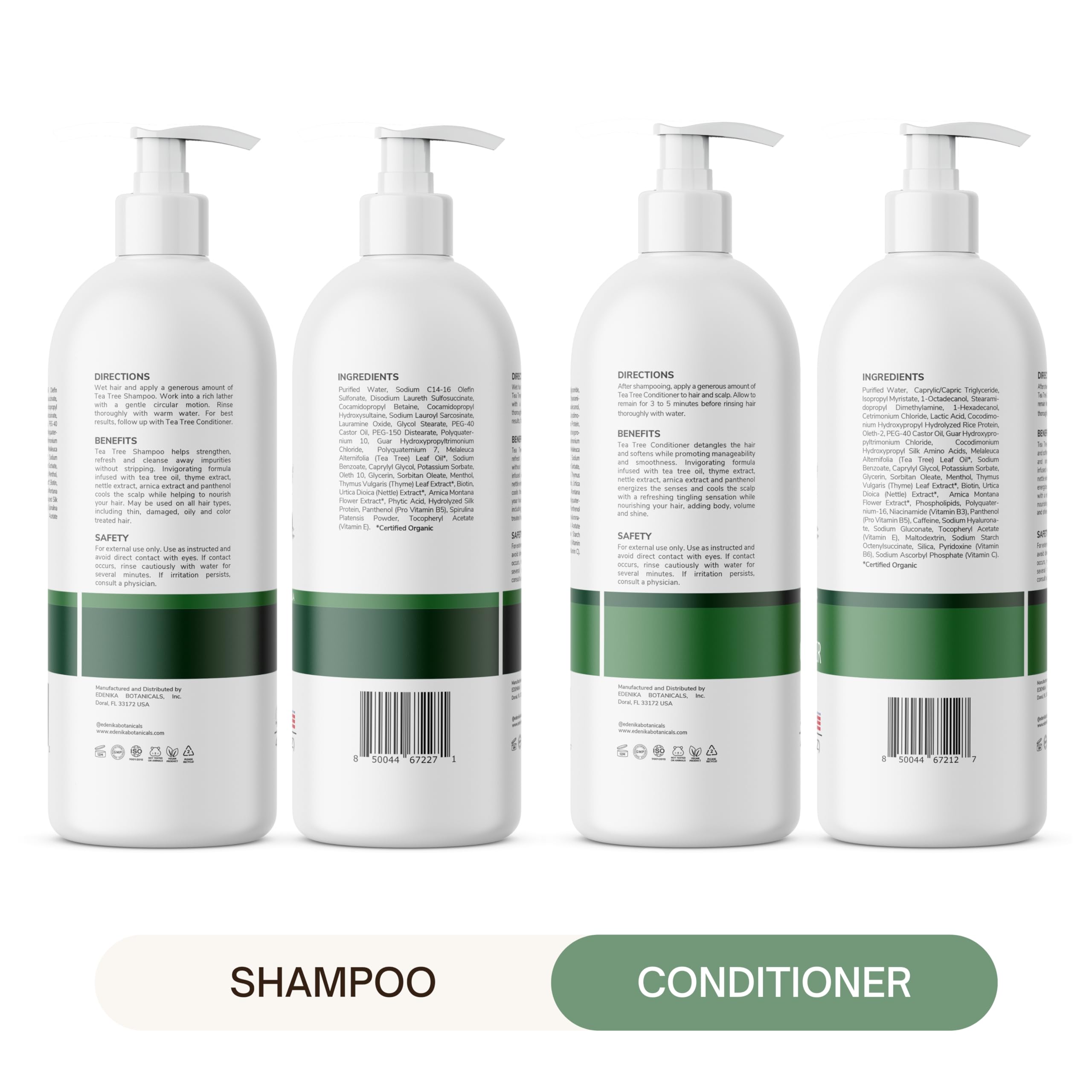 EDENIKA BOTANICALS Tea Tree Shampoo & Conditioner – Soothes Scalp & Deep Cleansing (16 oz each)