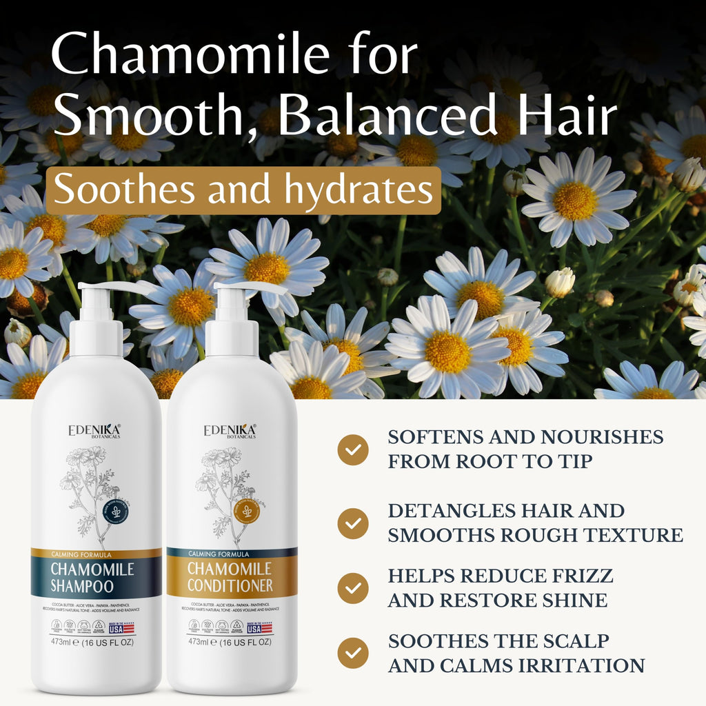 Edenika Botanicals Chamomile Shampoo & Conditioner Set – Calming Formula, Certified Organic Ingredients, 16 oz Each