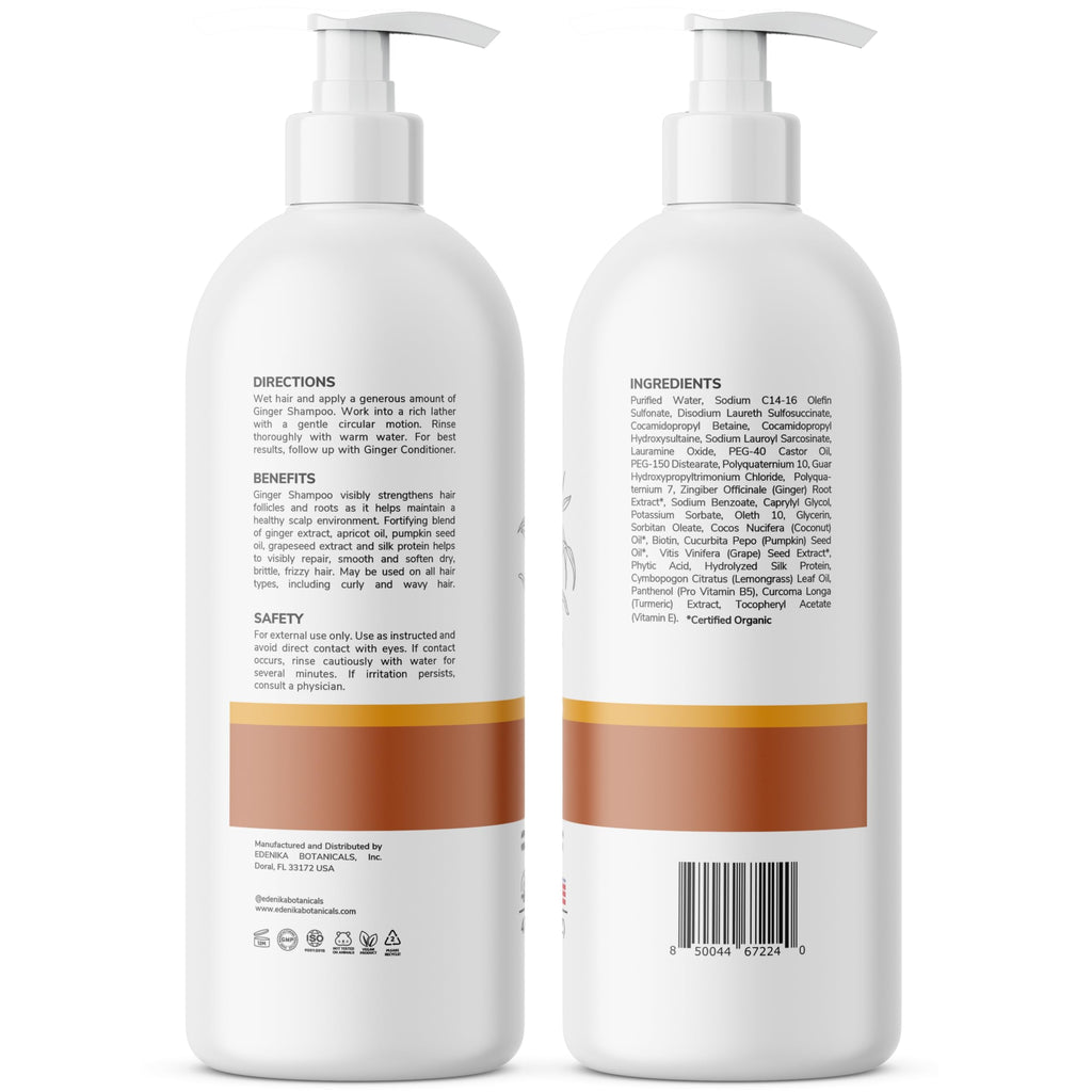 Edenika Botanicals Ginger Root Shampoo with Biotin – Fortifying, Nourishing, Paraben-Free, 16 oz