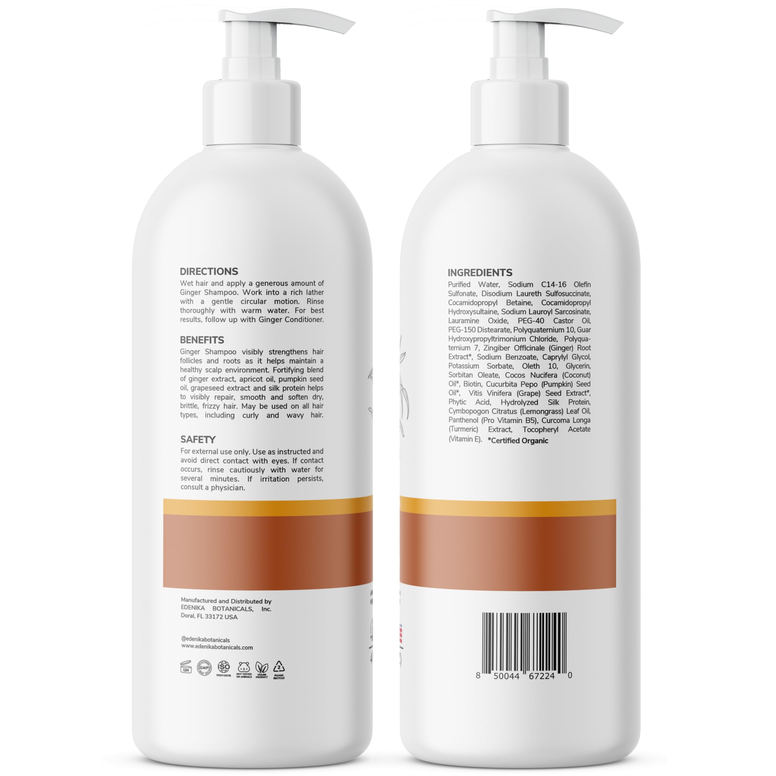 Edenika Botanicals Ginger Root Shampoo with Biotin – Fortifying, Nourishing, Paraben-Free, 16 oz