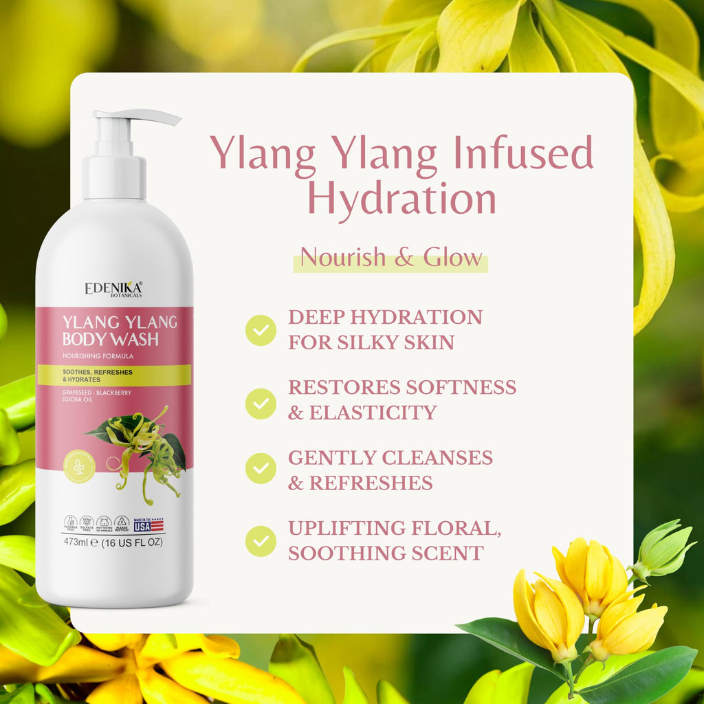 EDENIKA BOTANICALS Ylang Ylang Body Wash – Nourishing, Hydrating, Organic (2-Pack, 16 oz)