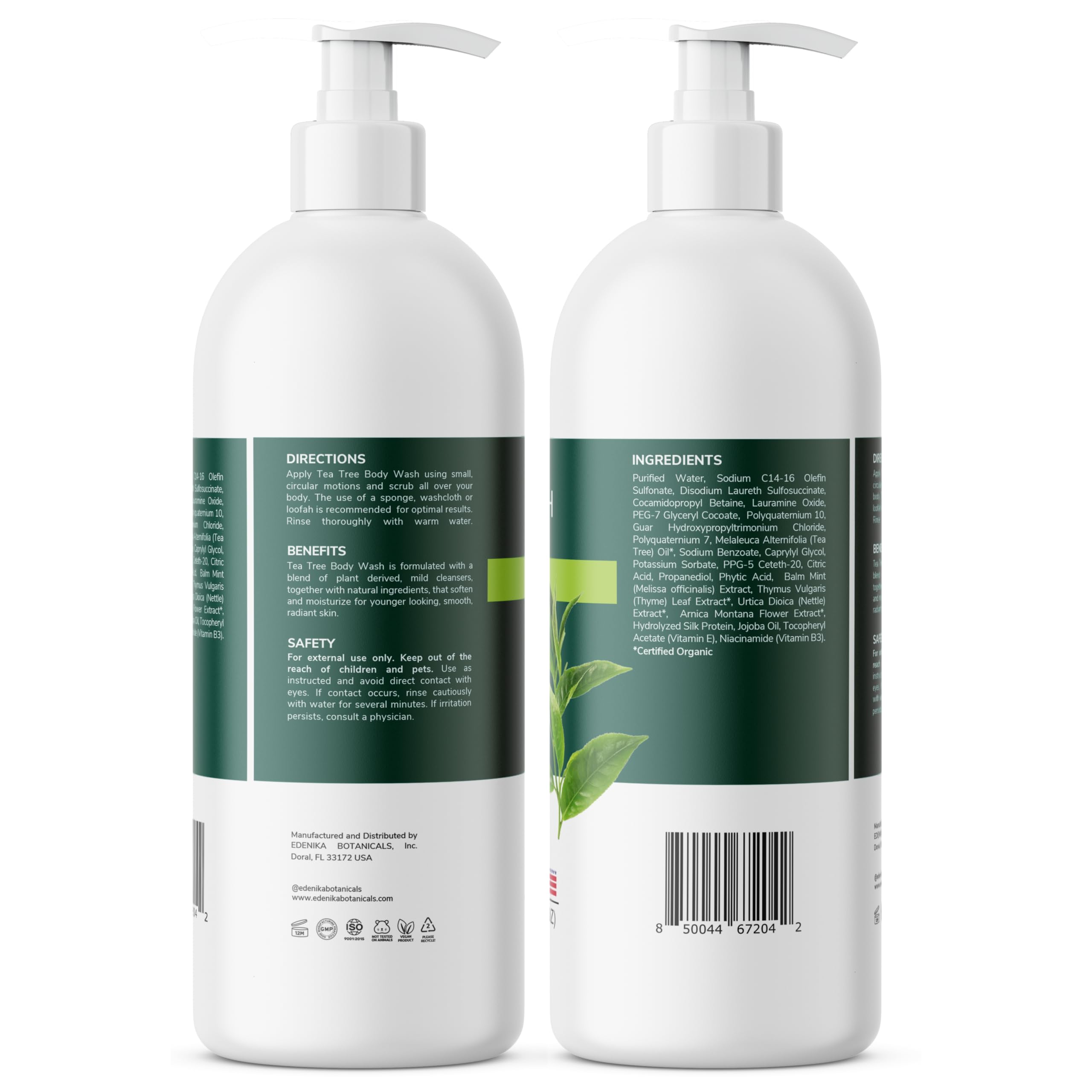EDENIKA BOTANICALS Tea Tree Oil Body Wash – Cleanse, Refresh & Gentle Skin (16 oz, 2-Pack)