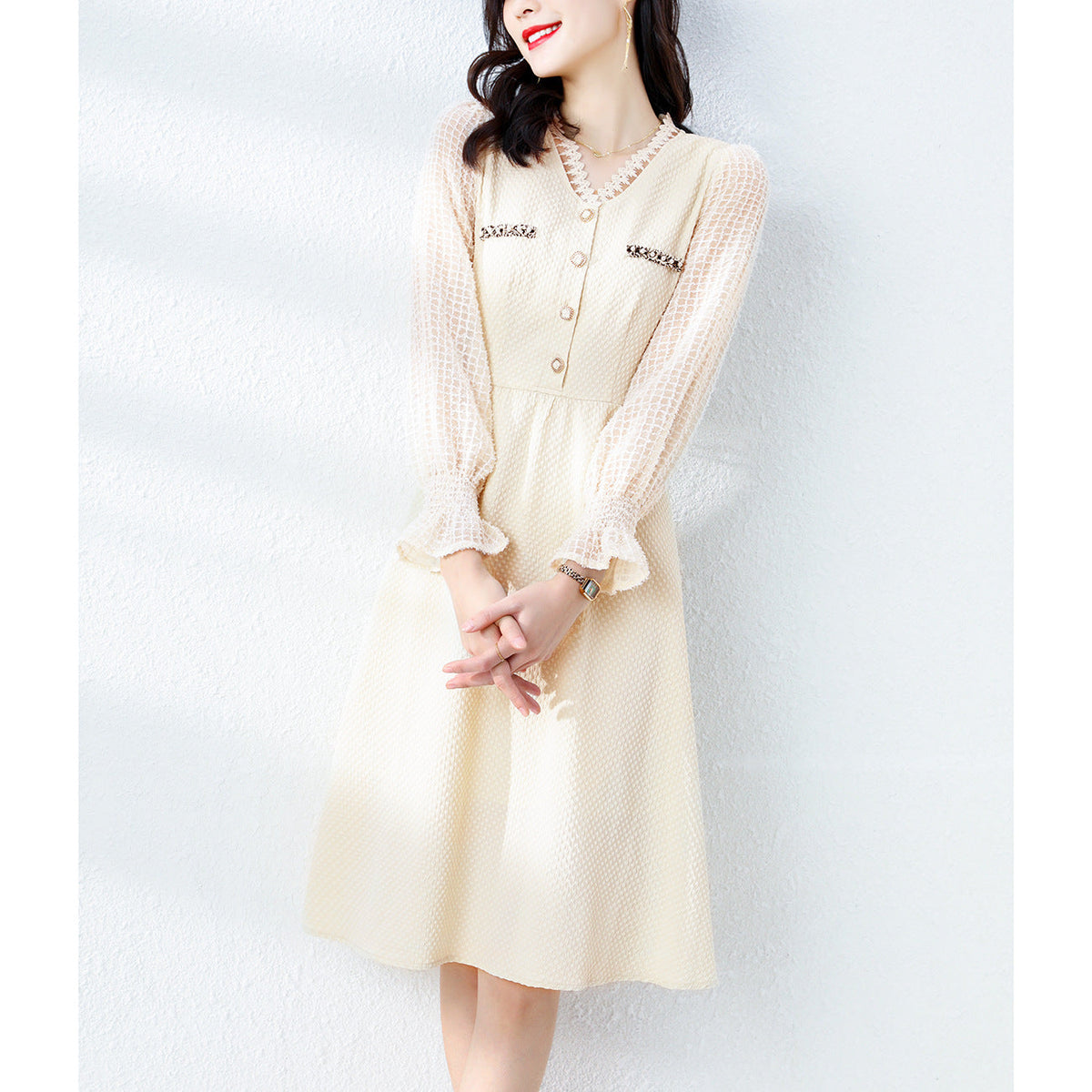 New Temperament Long Sleeve Dress Spring And Autumn Mid-length