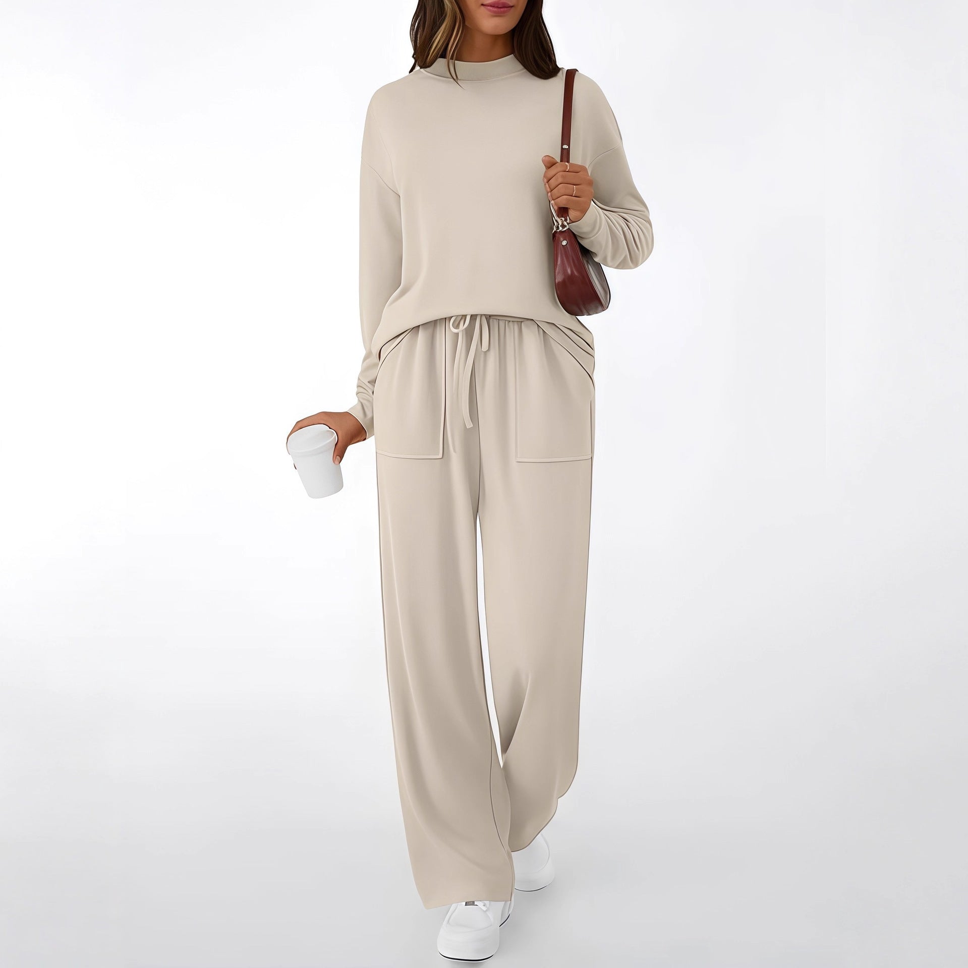 Women's Drawstring With Pockets Pure Color All-matching Casual Fashion Set