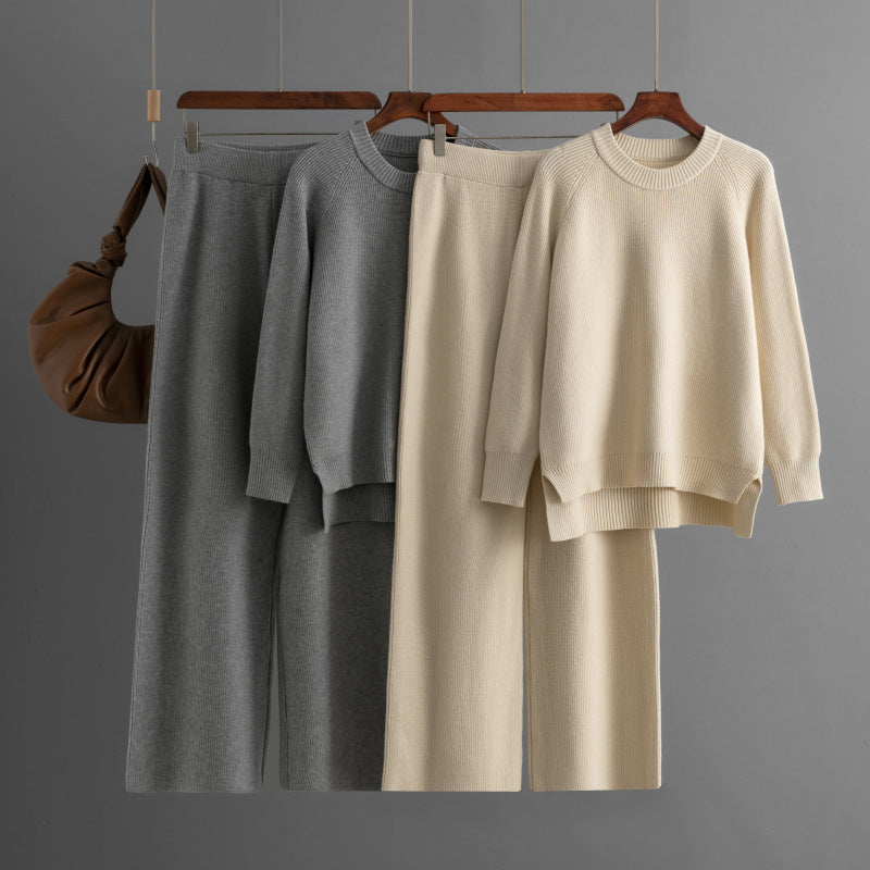Loose Knitted Long Sleeves Two-piece Set For Women