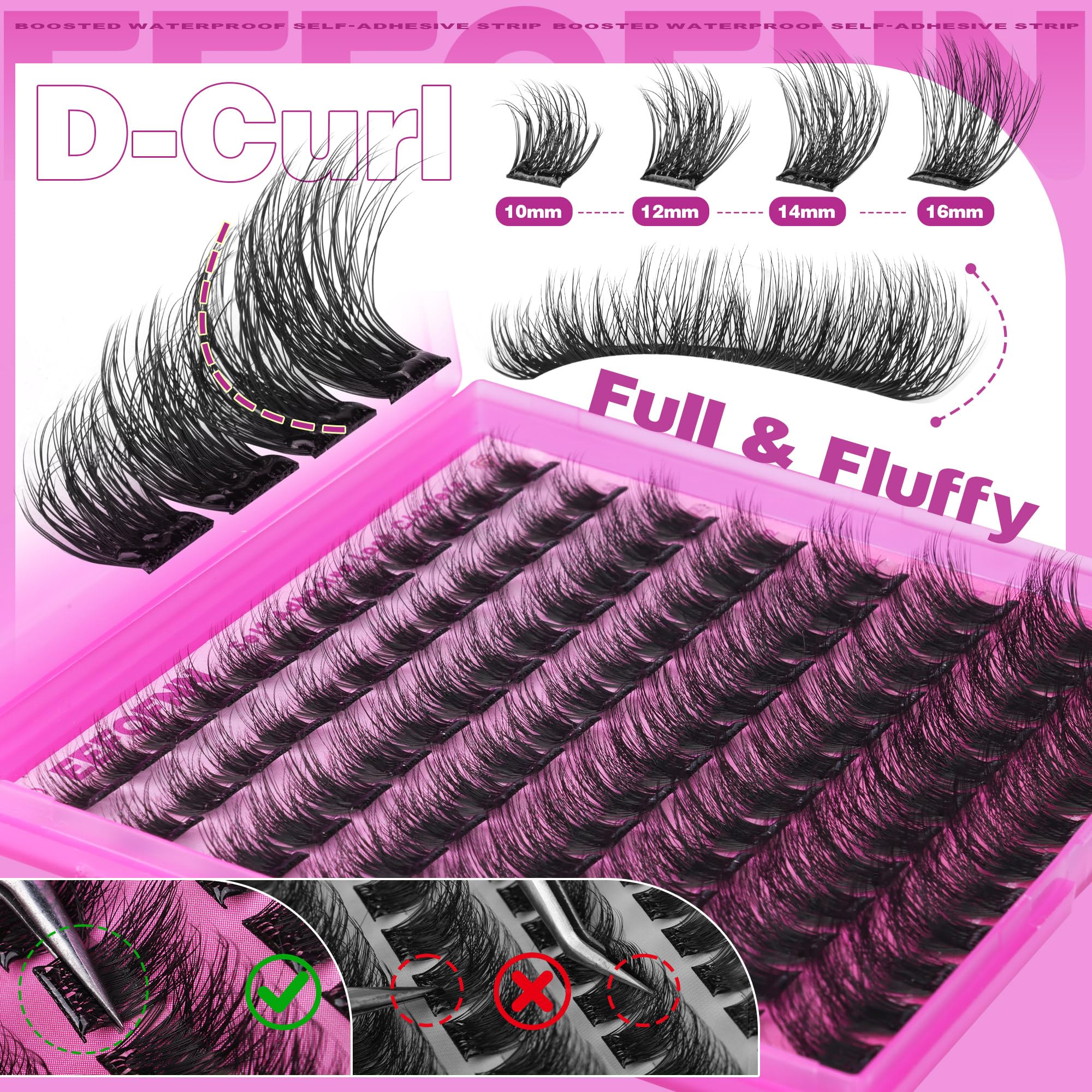 Eefofnn Self-Adhesive Lash Clusters — Fluffy Wispy DIY Lashes (10–16mm)
