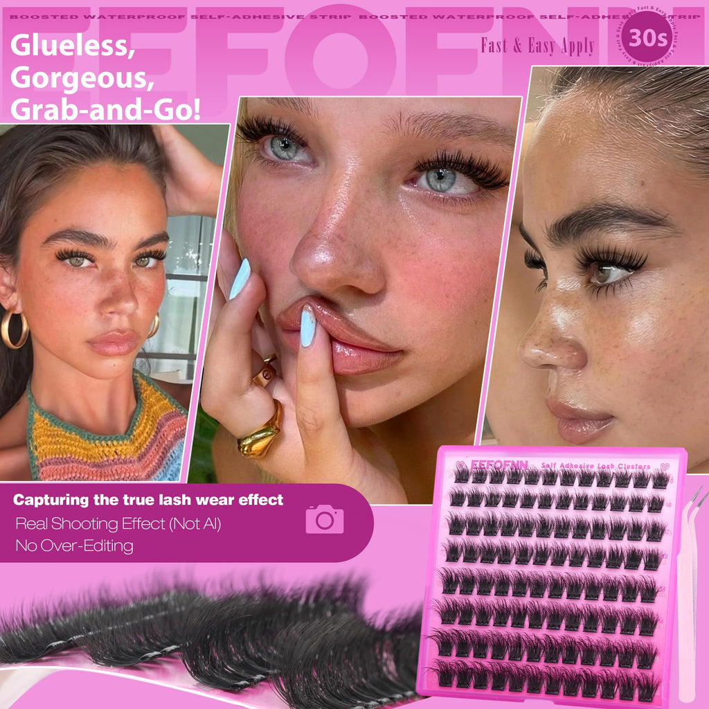 Eefofnn Self-Adhesive Lash Clusters — Fluffy Wispy DIY Lashes (10–16mm)