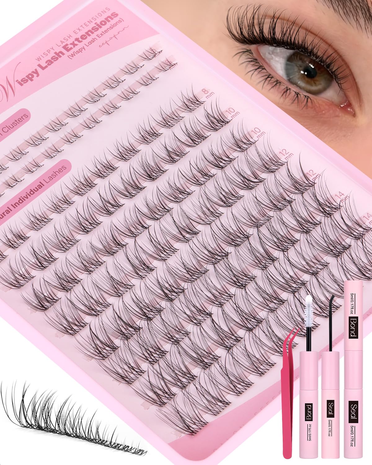 Eefofnn Lash Clusters Kit Wispy Natural Lashes DIY Top & Bottom 8-16mm C-Curly