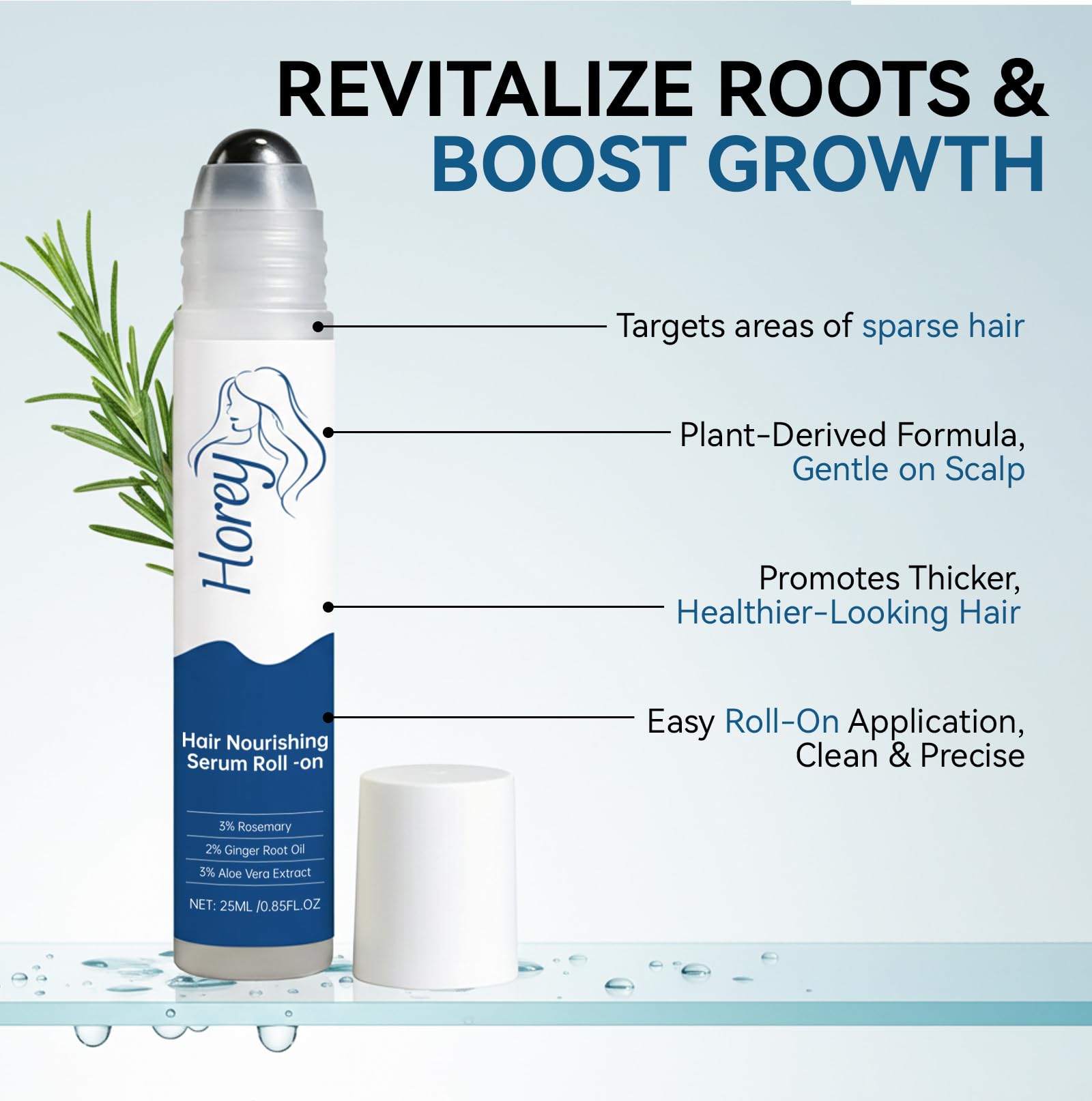 EELHOE Rosemary Hair Growth Serum Roll-On – 25 ml | 3% Rosemary, 2% Ginger, 3% Aloe | Paraben & Sulfate-Free