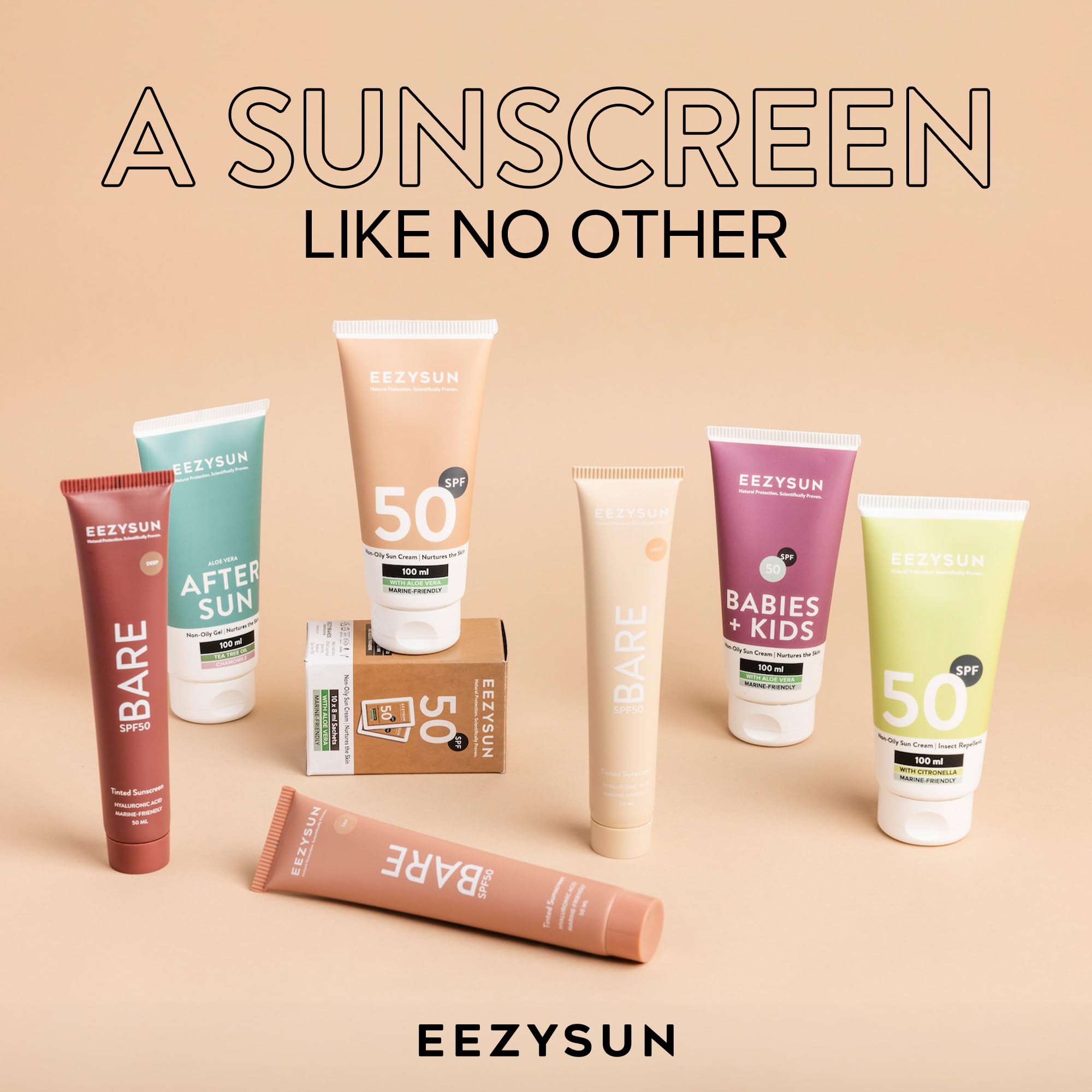 EEZYSUN BARE Tinted Sunscreen SPF 50 – Non-Greasy, Water-Resistant, Vegan & Reef-Safe (Deep)