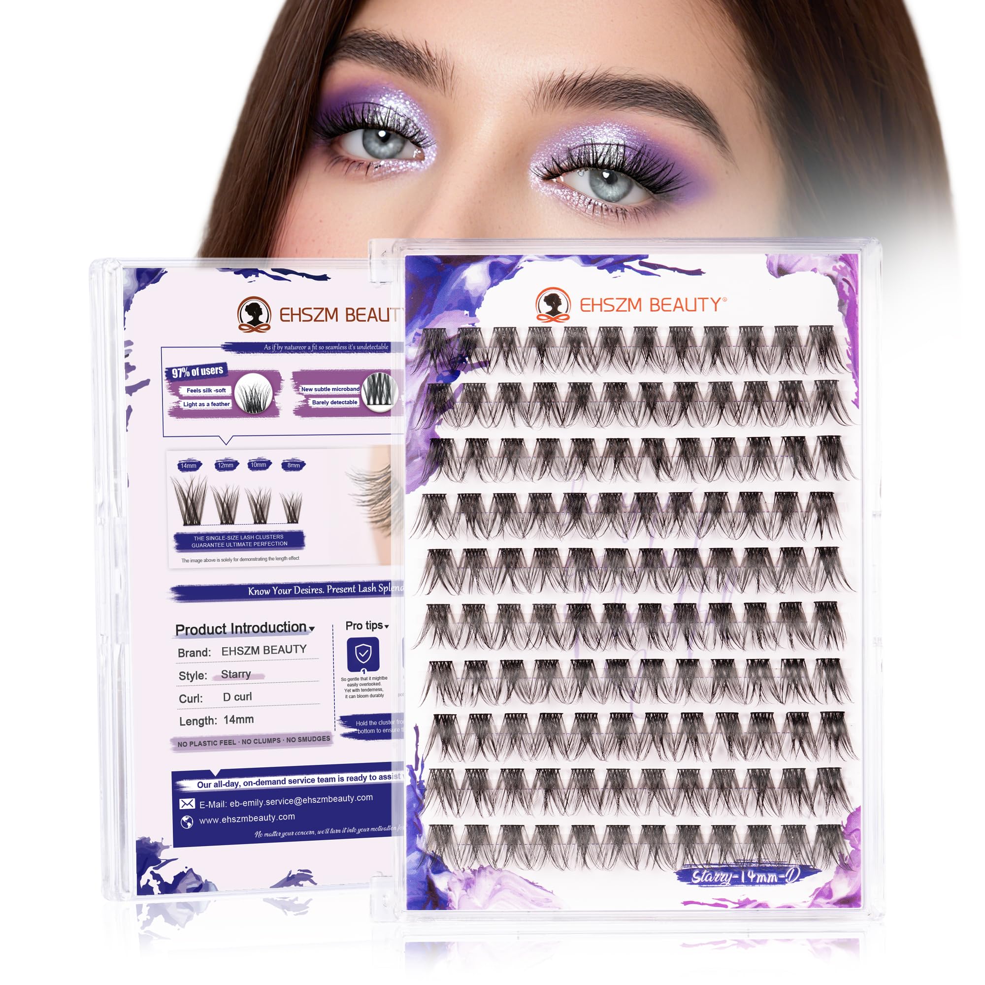 EHSZM BEAUTY 14mm D-Curl Tapered-Tip Wispy Lash Clusters – Independent Pack for Outer Corner Lift & Mix-and-Match | Style Starry