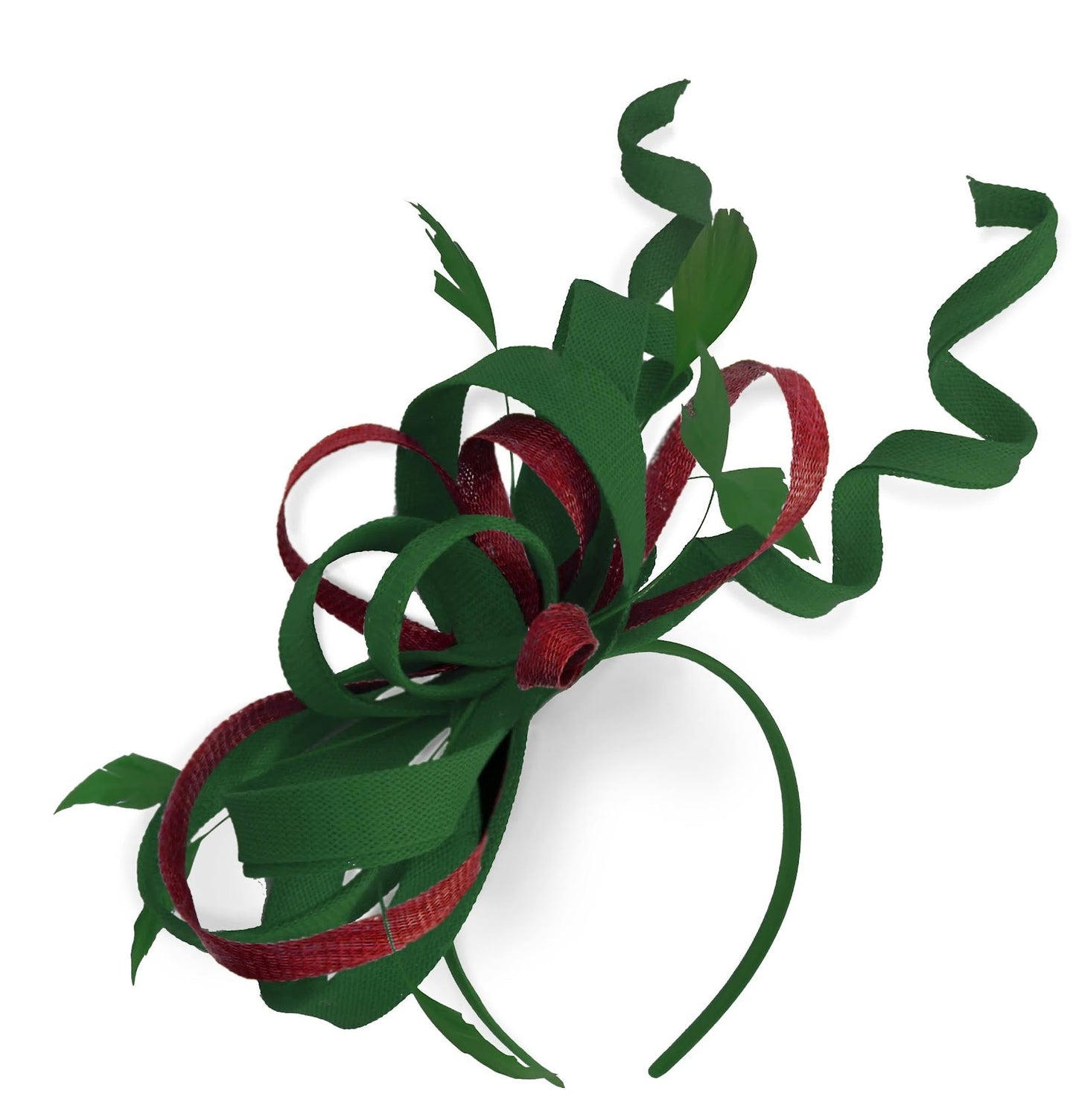 Caprilite Green and Burgundy Wedding Swirl Fascinator Headband Alice Band Ascot Races Loop Net