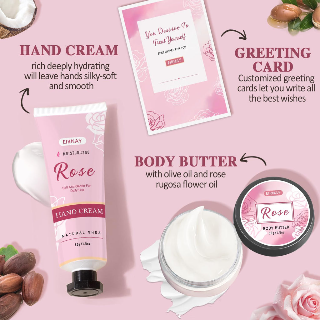 EIRNAY Rose Spa Gift Basket for Women – 12-Piece Self-Care Kit