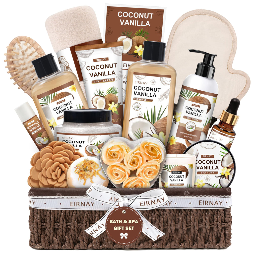 EIRNAY Christmas Gifts for Women — 16-Piece Coconut Vanilla Spa Gift Basket