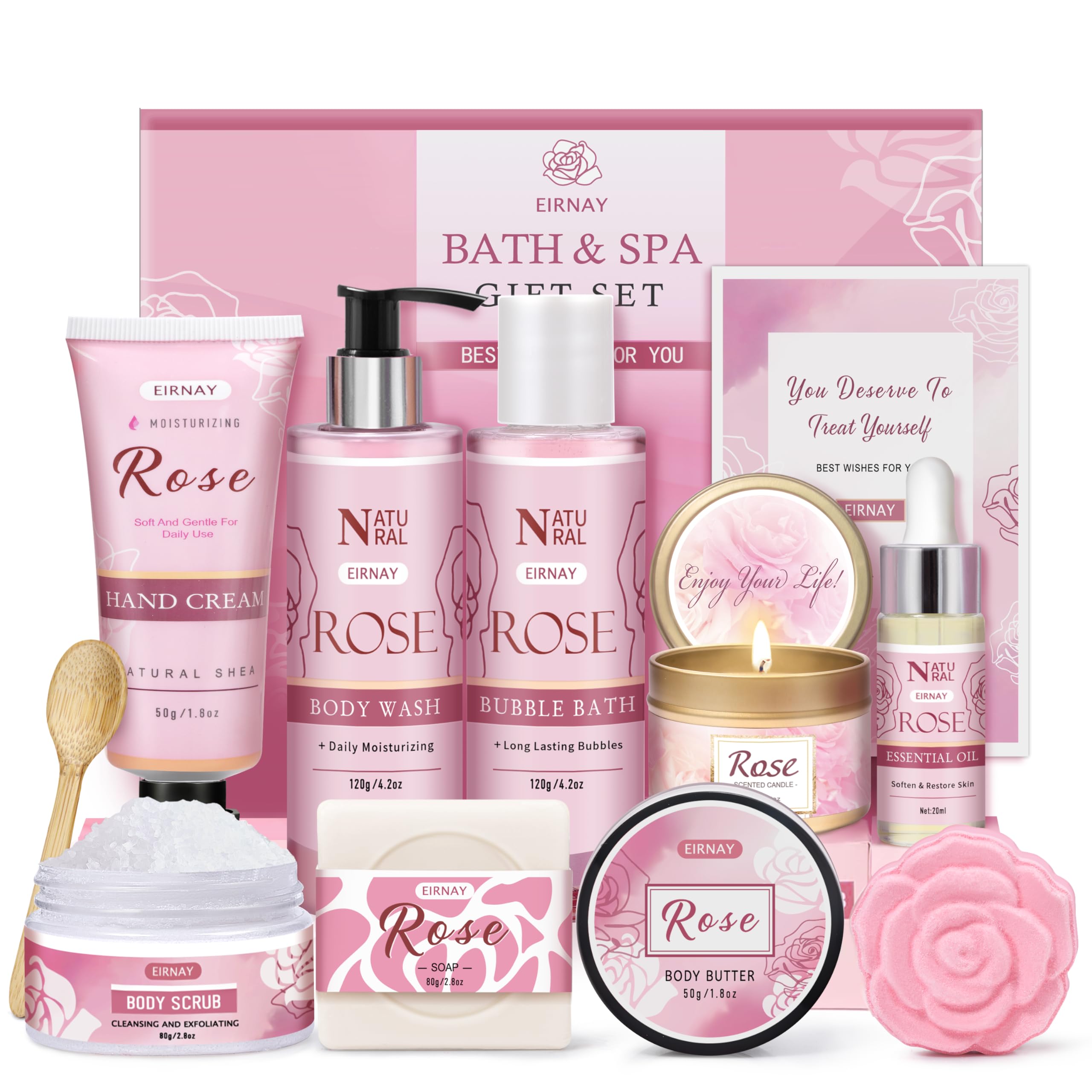 EIRNAY Rose Spa Gift Basket for Women – 12-Piece Self-Care Kit