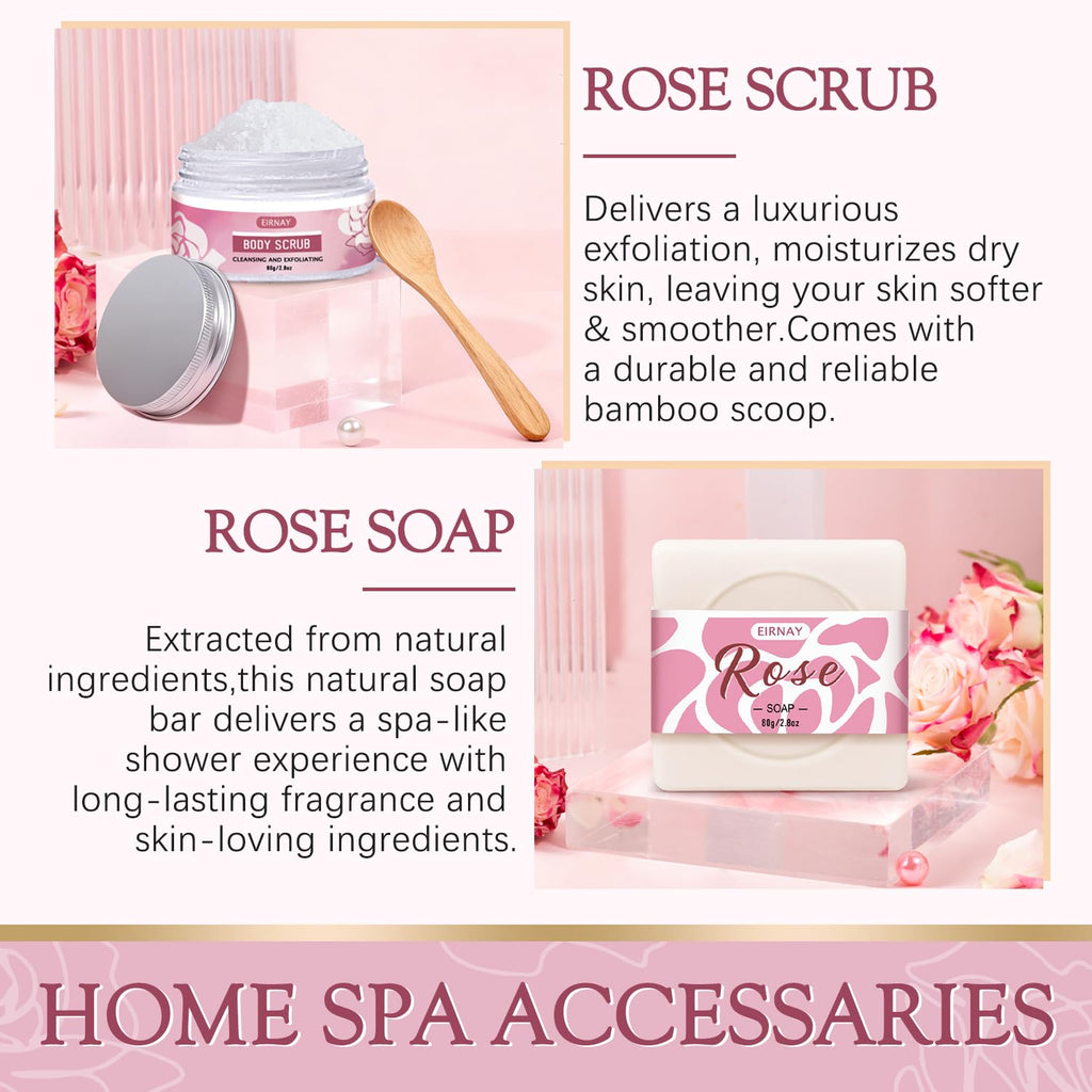 EIRNAY Rose Spa Gift Basket for Women – 12-Piece Self-Care Kit