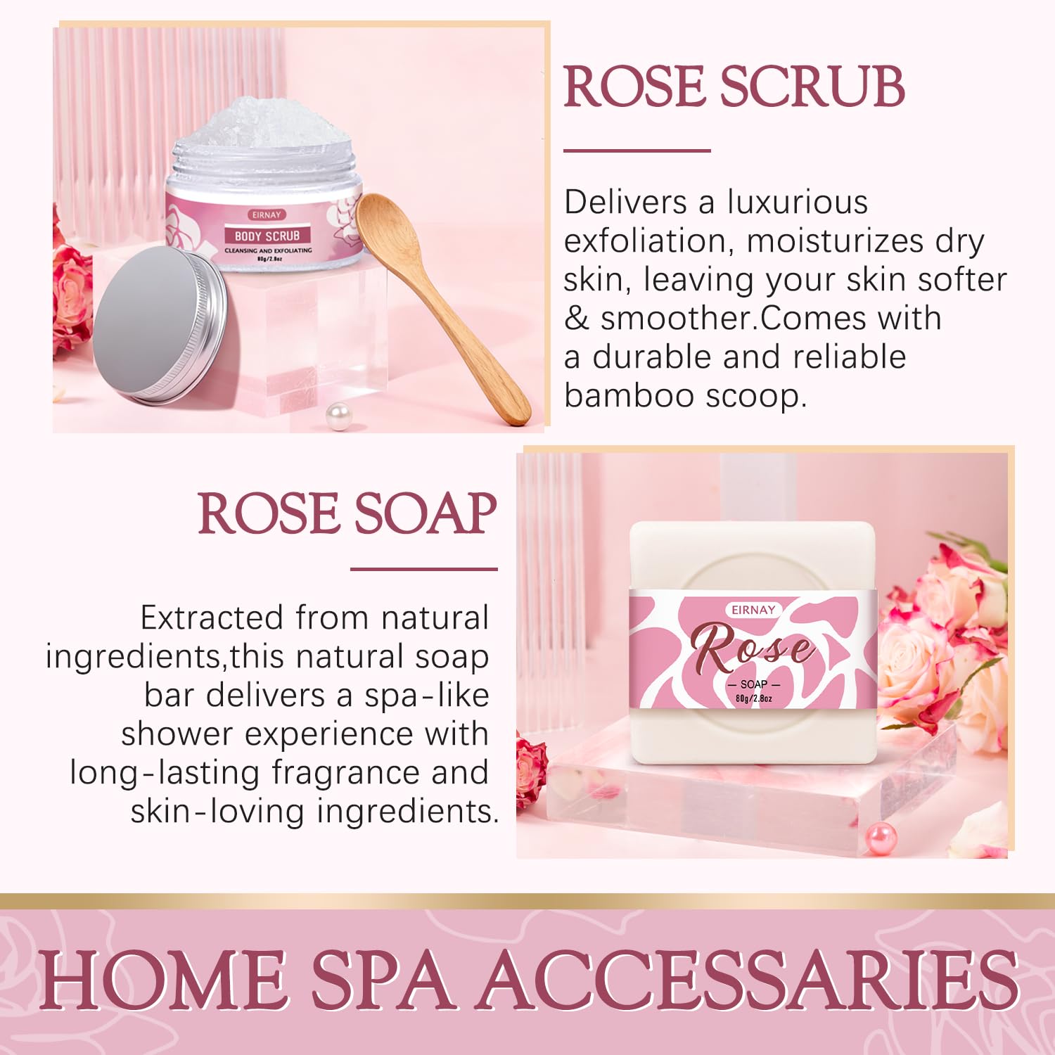 EIRNAY Rose Spa Gift Basket for Women – 12-Piece Self-Care Kit