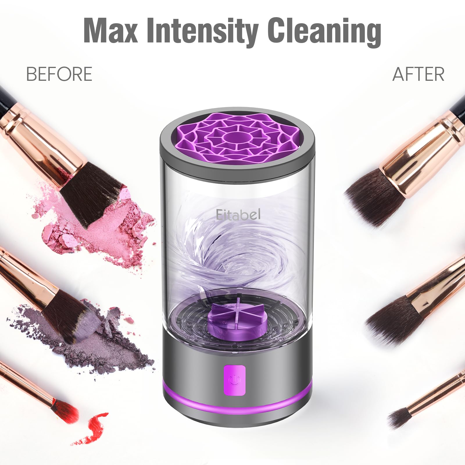 EITABEL 2-in-1 Makeup Brush Cleaner & Washer — Portable 7000 RPM Automatic Cleaner (Purple)