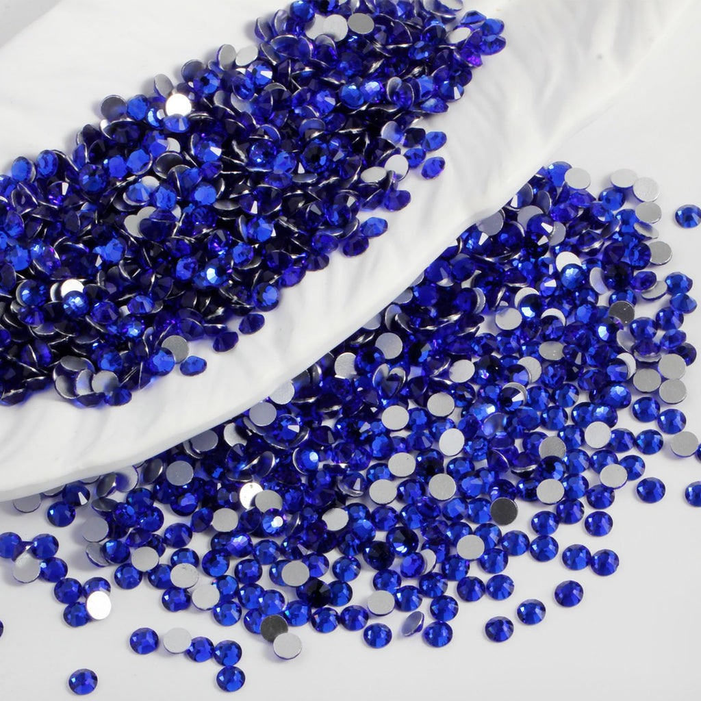 Eleegem 2000pcs SS20 Flatback Rhinestones – 12-Facet Diamond-Cut Glass Gems for Nail Art, Clothing & DIY Crafts | Silver Backing Sapphire