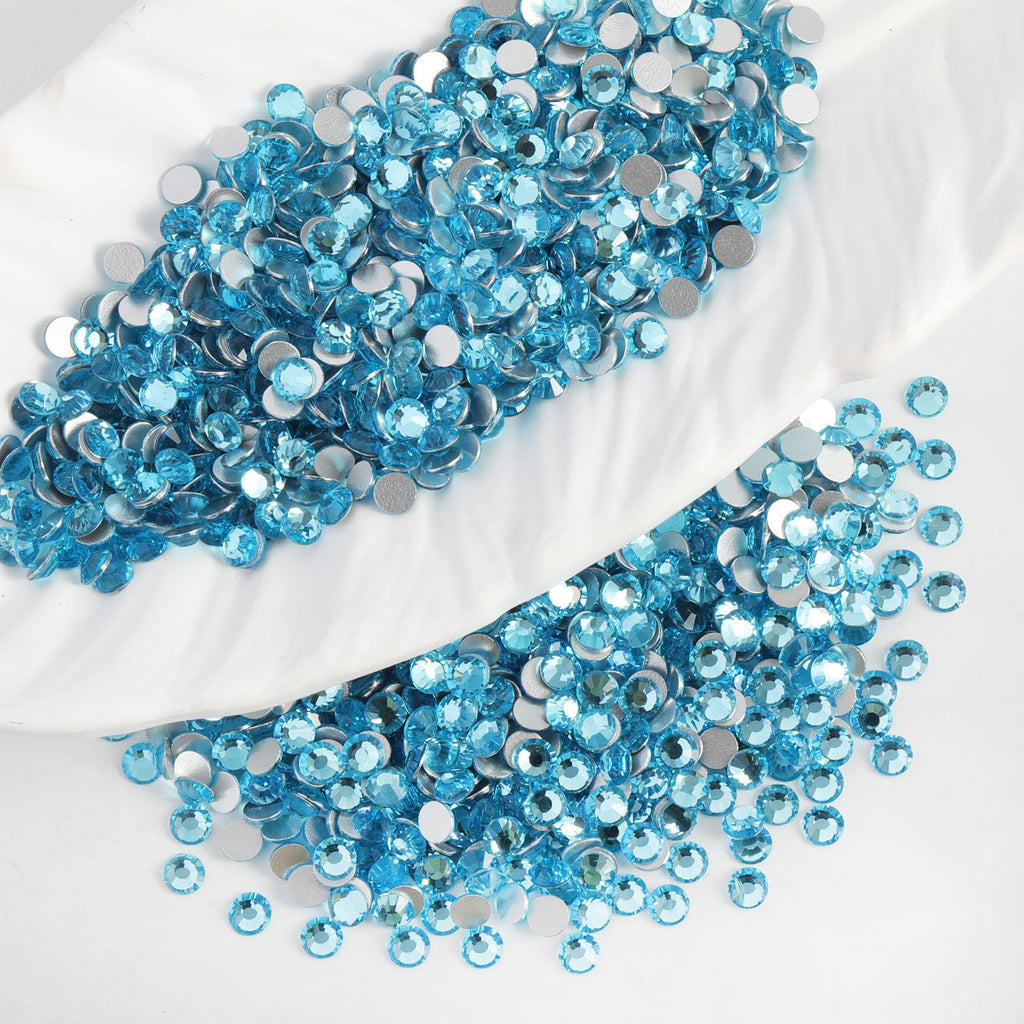 ELEEGEM 2000 PCS SS20 Flatback Rhinestones – Aquamarine Diamond-Cut Glass Gems