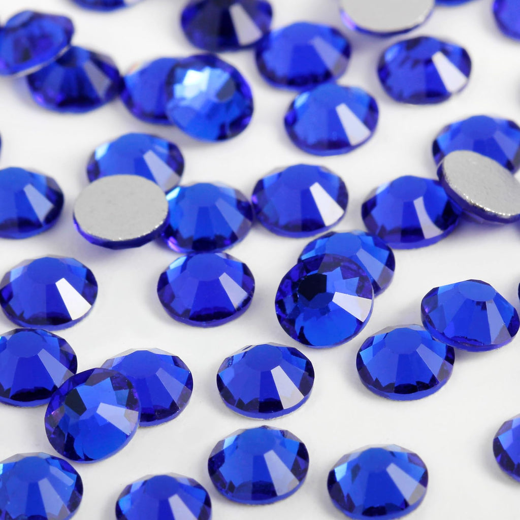 Eleegem 2000pcs SS20 Flatback Rhinestones – 12-Facet Diamond-Cut Glass Gems for Nail Art, Clothing & DIY Crafts | Silver Backing Sapphire