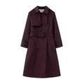 Elegant Trench Coat for Women - Belted, Long Sleeve, Solid Color, Available in Dark Red and Deep Khaki