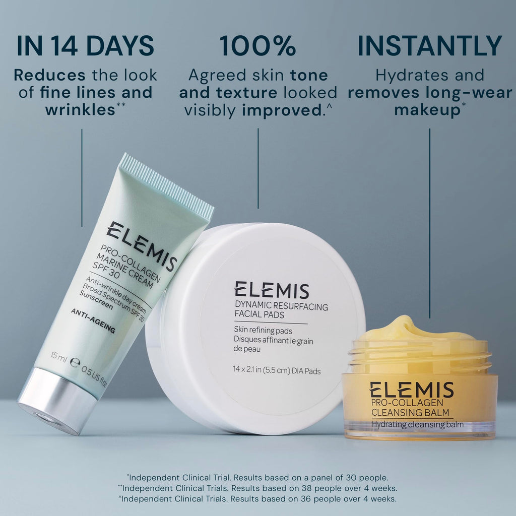 ELEMIS Healthy Skin Travel Set | Pro-Collagen Cleansing Balm Mini, Marine Cream SPF 30 Mini & Dynamic Resurfacing Pads