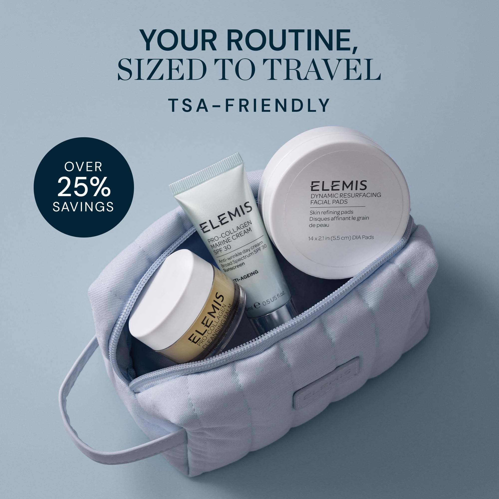 ELEMIS Healthy Skin Travel Set | Pro-Collagen Cleansing Balm Mini, Marine Cream SPF 30 Mini & Dynamic Resurfacing Pads