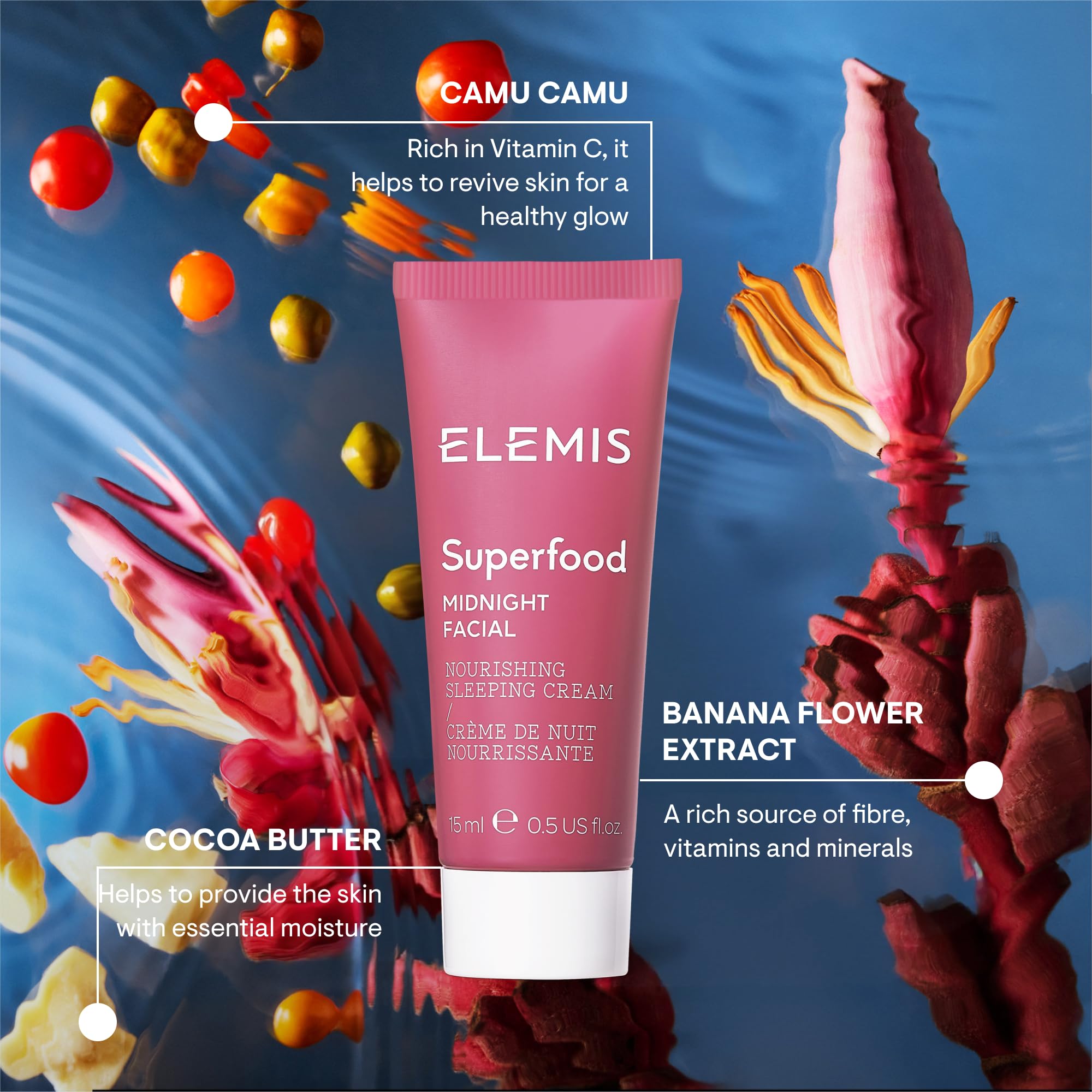 ELEMIS Superfood Midnight Facial 15ml – Travel Size Night Cream with Camu Camu & Omega 6 & 9