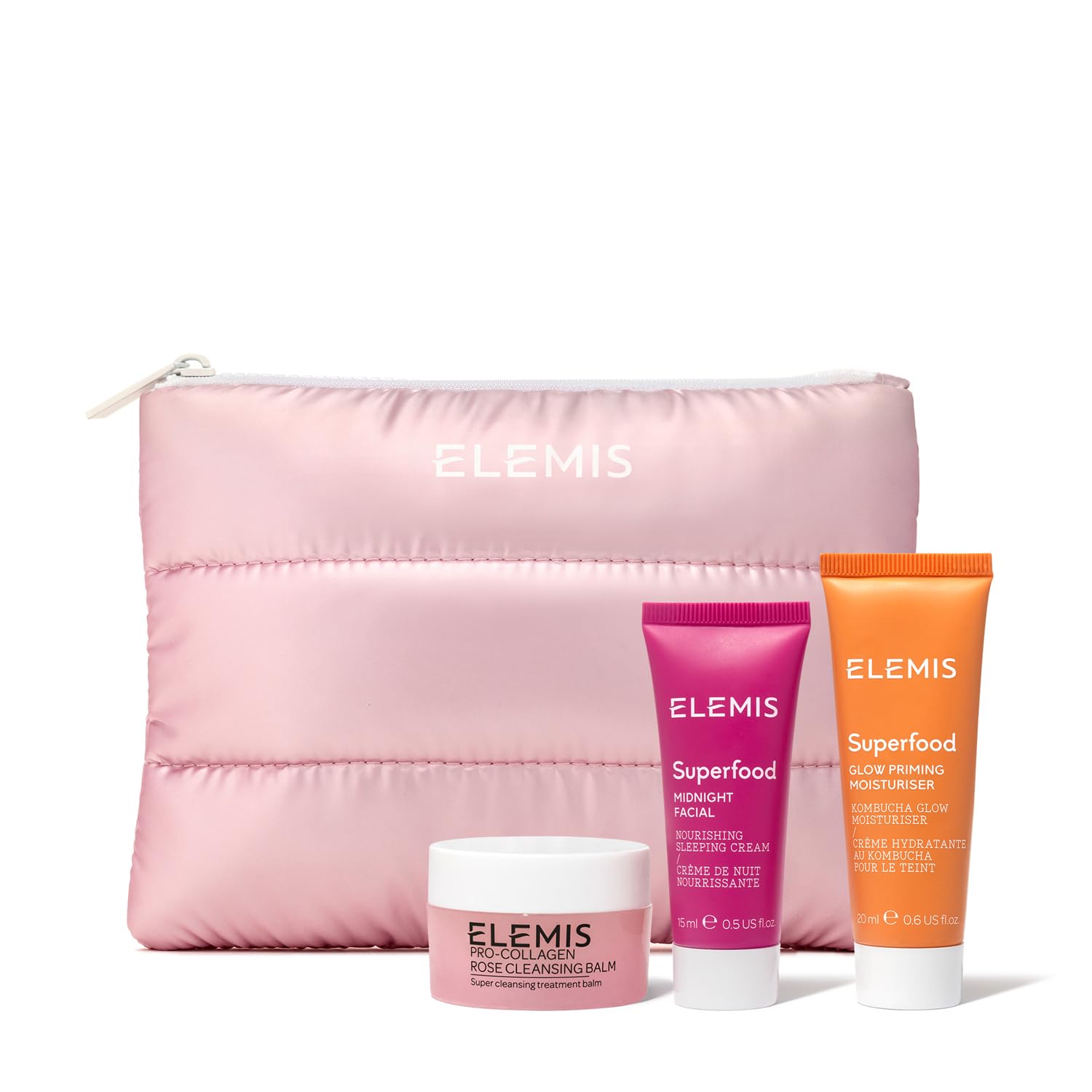 Elemis Way to Glow Exclusive Skincare Kit – Travel Set with Rose Cleansing Balm, Glow Priming Moisturizer & Midnight Facial