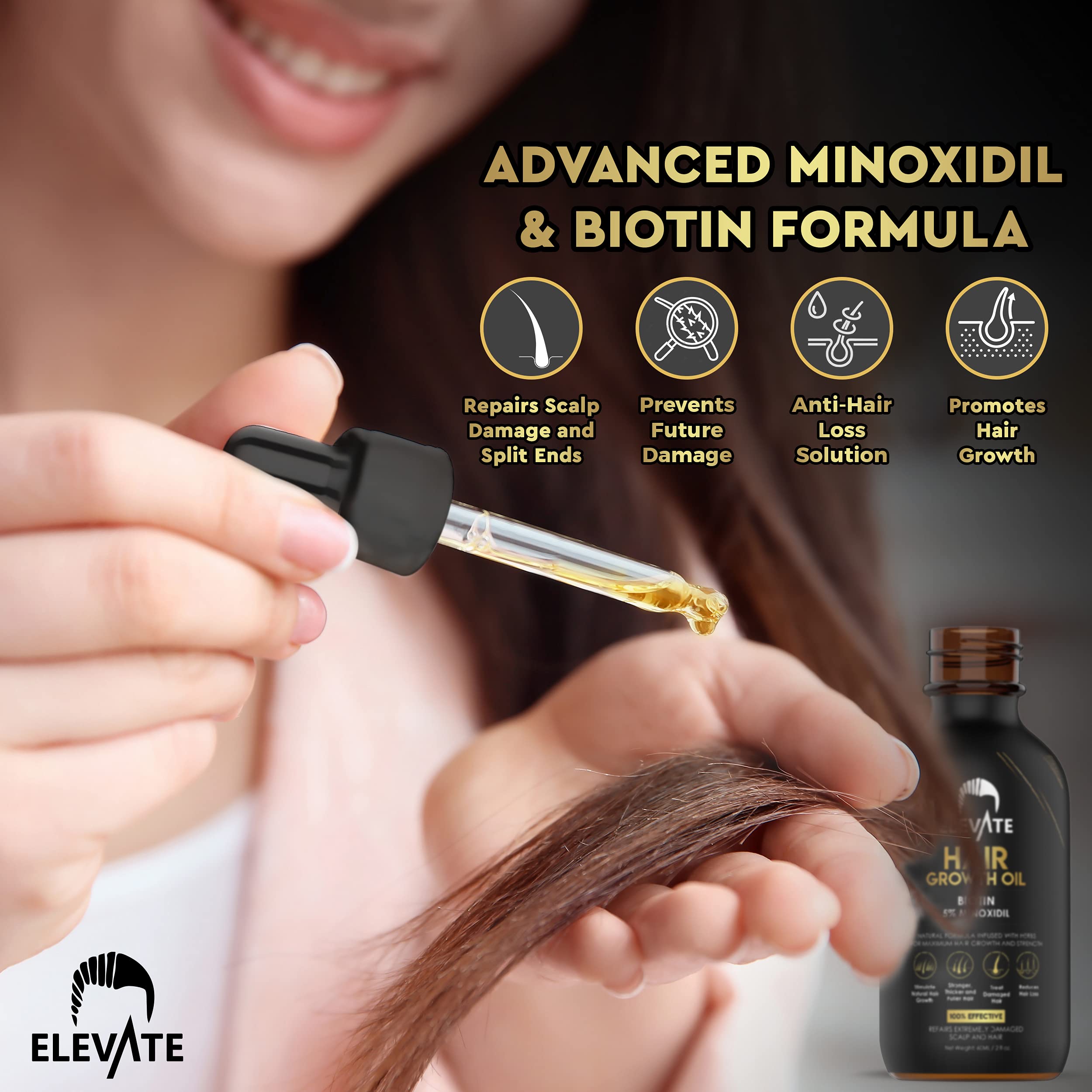 Elevate Hair Regrowth Treatment 5% Minoxidil with Biotin Serum – Thicker, Fuller Hair for Men & Women