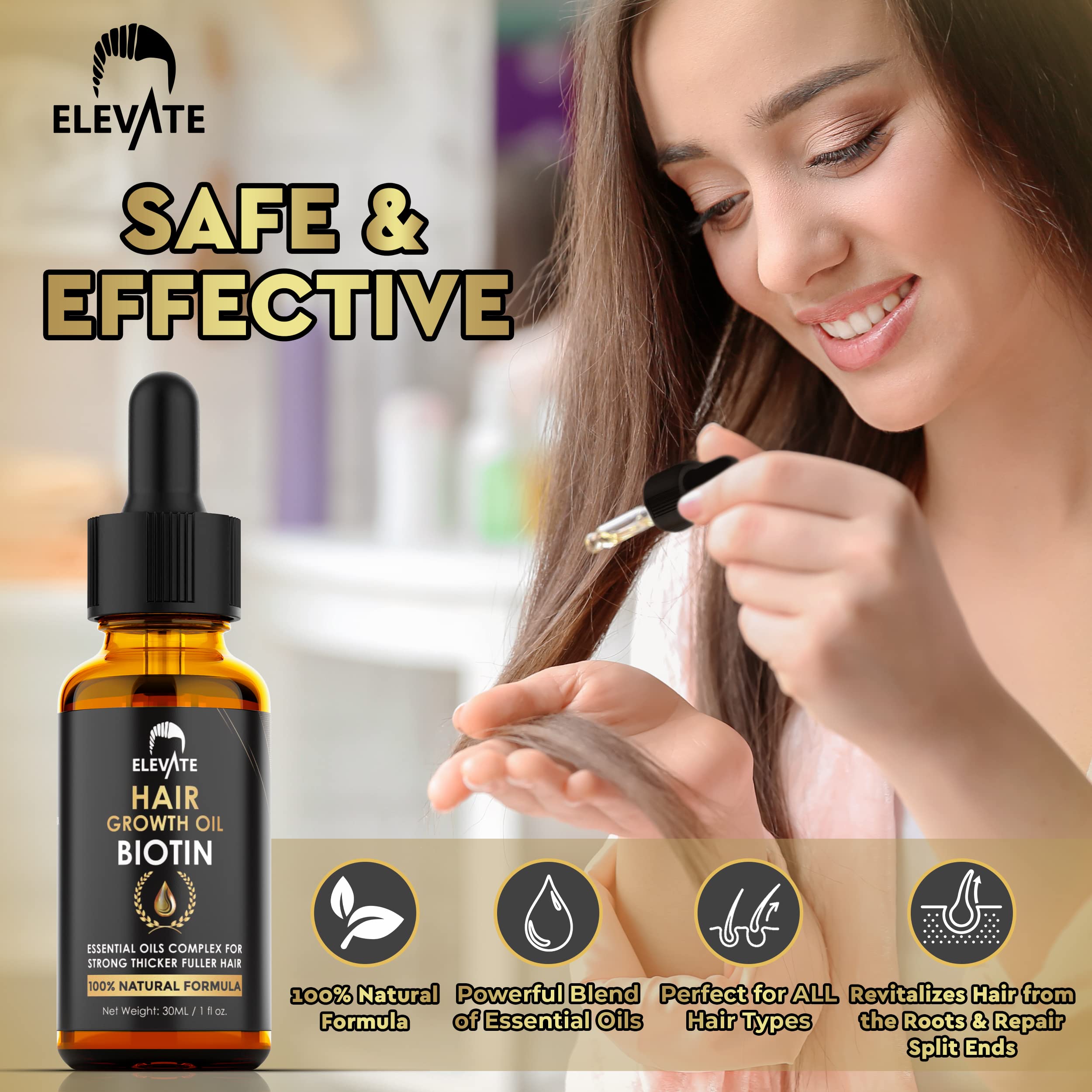 Elevate Hair Growth Oil – Biotin Serum & Castor Oil for Stronger, Fuller Hair | 1 Fl Oz