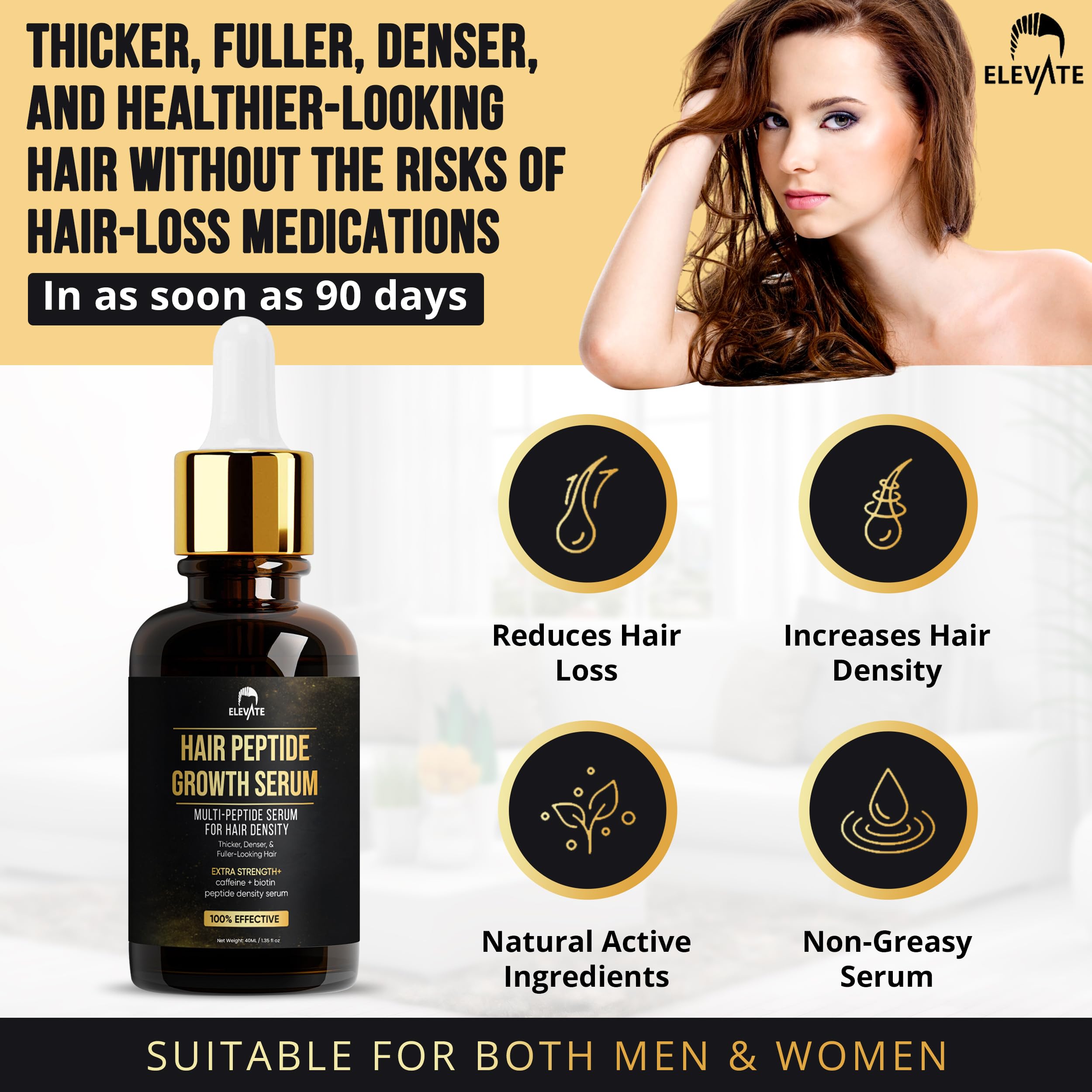 Elevate Multi-Peptide Hair Growth Serum – Caffeine + Biotin for Fuller, Thicker, Visibly Longer Hair