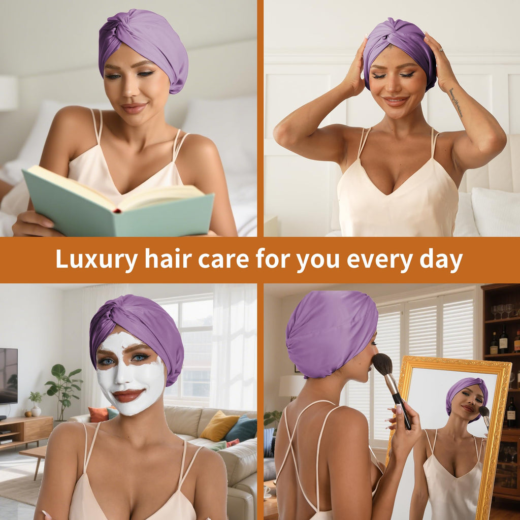ELIO Adjustable Silk Satin Hair Bonnet – 5% Mulberry Silk, Double Layer, 20–25in, Lavender