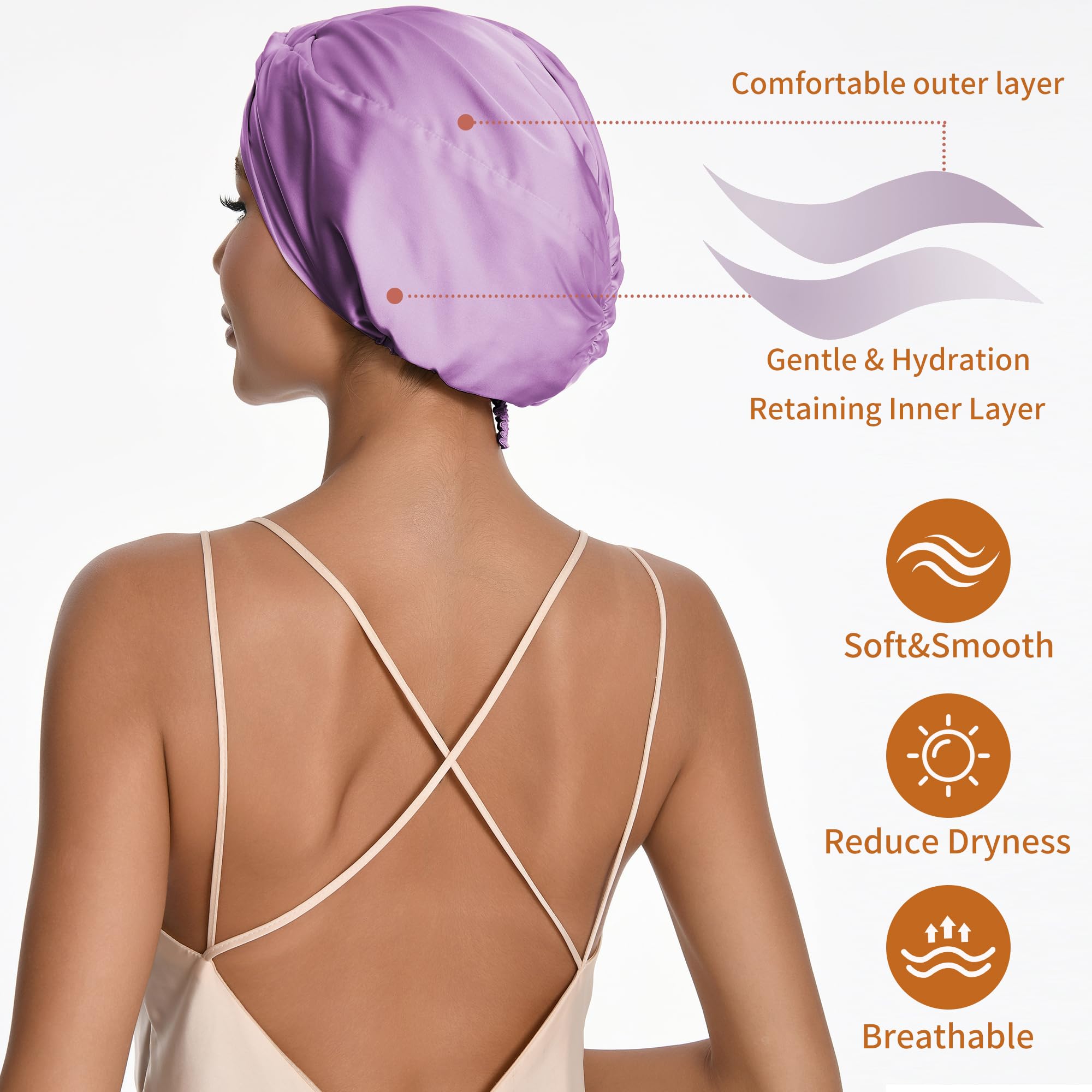 ELIO Adjustable Silk Satin Hair Bonnet – 5% Mulberry Silk, Double Layer, 20–25in, Lavender