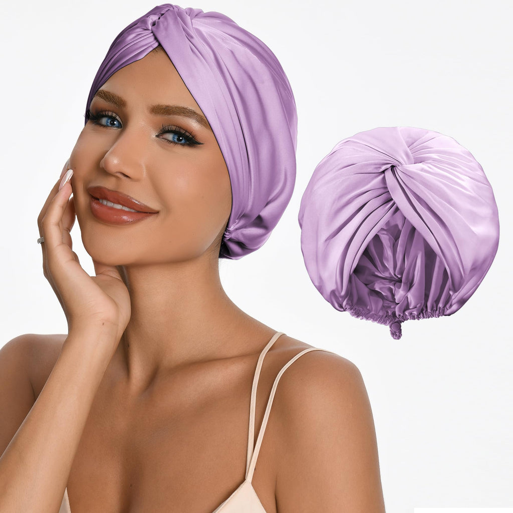 ELIO Adjustable Silk Satin Hair Bonnet – 5% Mulberry Silk, Double Layer, 20–25in, Lavender