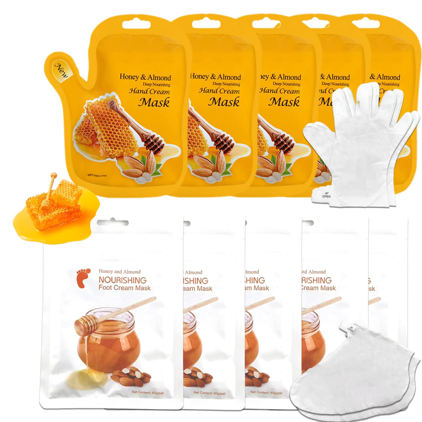 Elitzia Foot Mask & Hand Mask – Honey Almond Extract, 10-Pack Hydration Masks