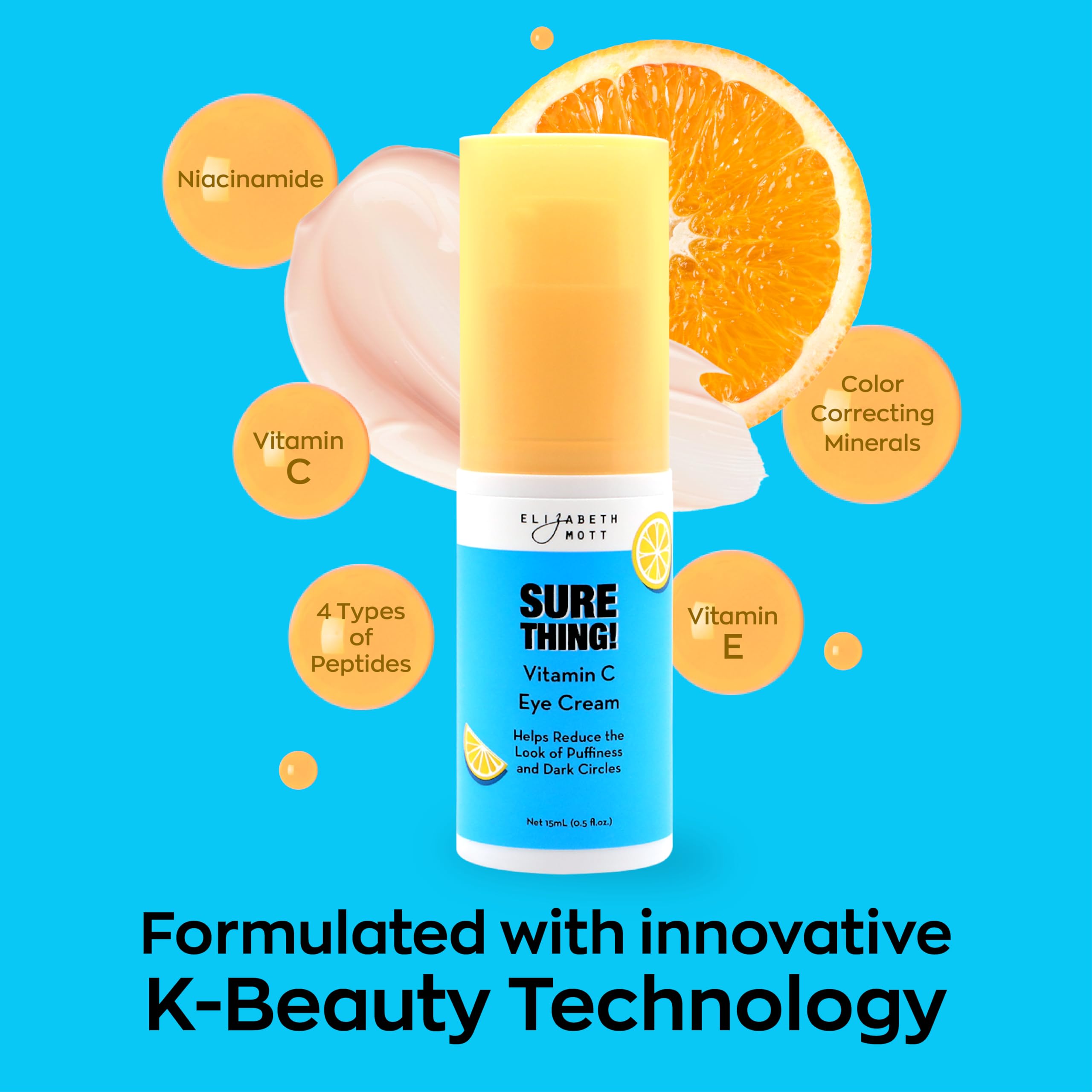Elizabeth Mott Sure Thing Vitamin C Eye Cream — Hydrating & Brightening Eye Treatment (Vegan, Fragrance-Free) 0.5 oz