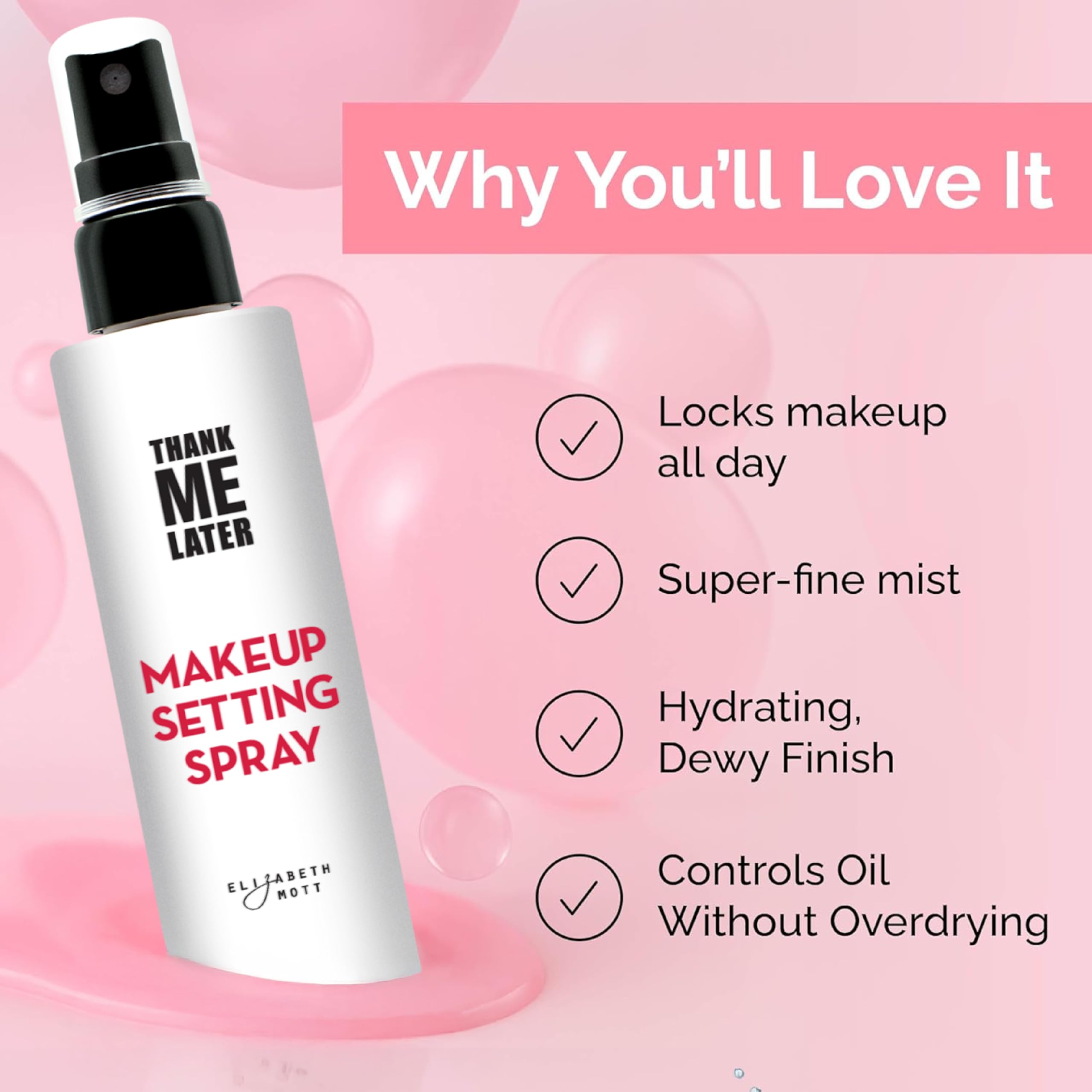 Elizabeth Mott Thank Me Later 3-in-1 Dewy Makeup Setting Spray – Hydrating Niacinamide, Travel-Size 30ml